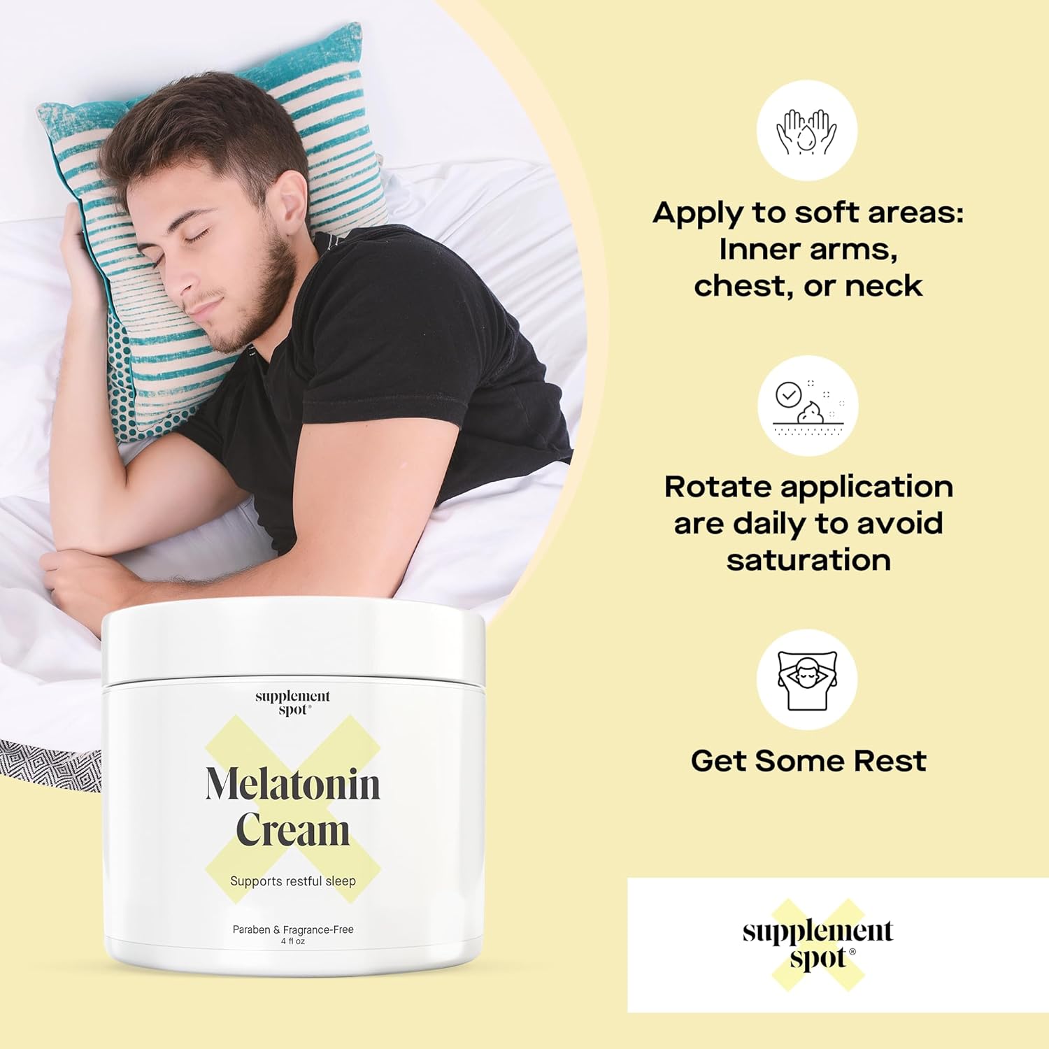 Melatonin Cream for Restful Sleep – Melatonin Sleep Supplement Reset Biological Body Clock – Paraben, Fragrance-Free to Reduce Fine Lines & Wrinkles – Natural Sleep Cream (4 oz)