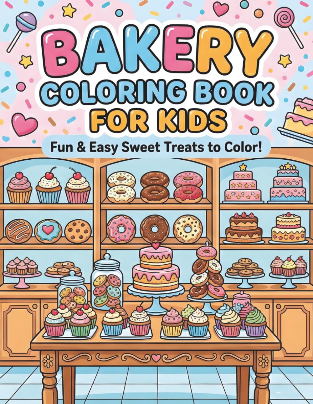Sweet Treats Bakery Coloring Book: Fun and Easy Desserts, Pastries, Cakes, and Cupcakes Activity Book for Kids Ages 4-8