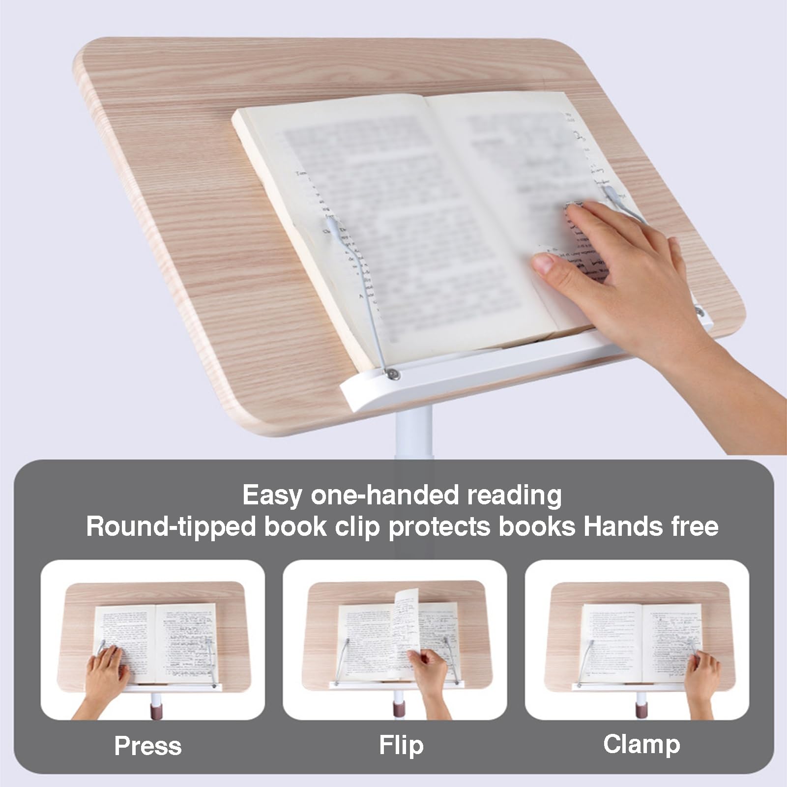 Générique Pupitre de Lecture en Bois réglable avec Pince à Pages, capacité de 25 kg, Roulette pivotante, idéal pour Les tablettes, Les Livres de Cuisine et Les Recettes - Parfait pour la Maison et Le
