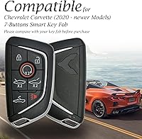 Vista 6 de Vitodeco - Funda de llave inteligente de cuero con llavero de cuero compatible para Chevrolet Corvette (modelos 2020 - 2026) - 7 botones, Negro/Rojo