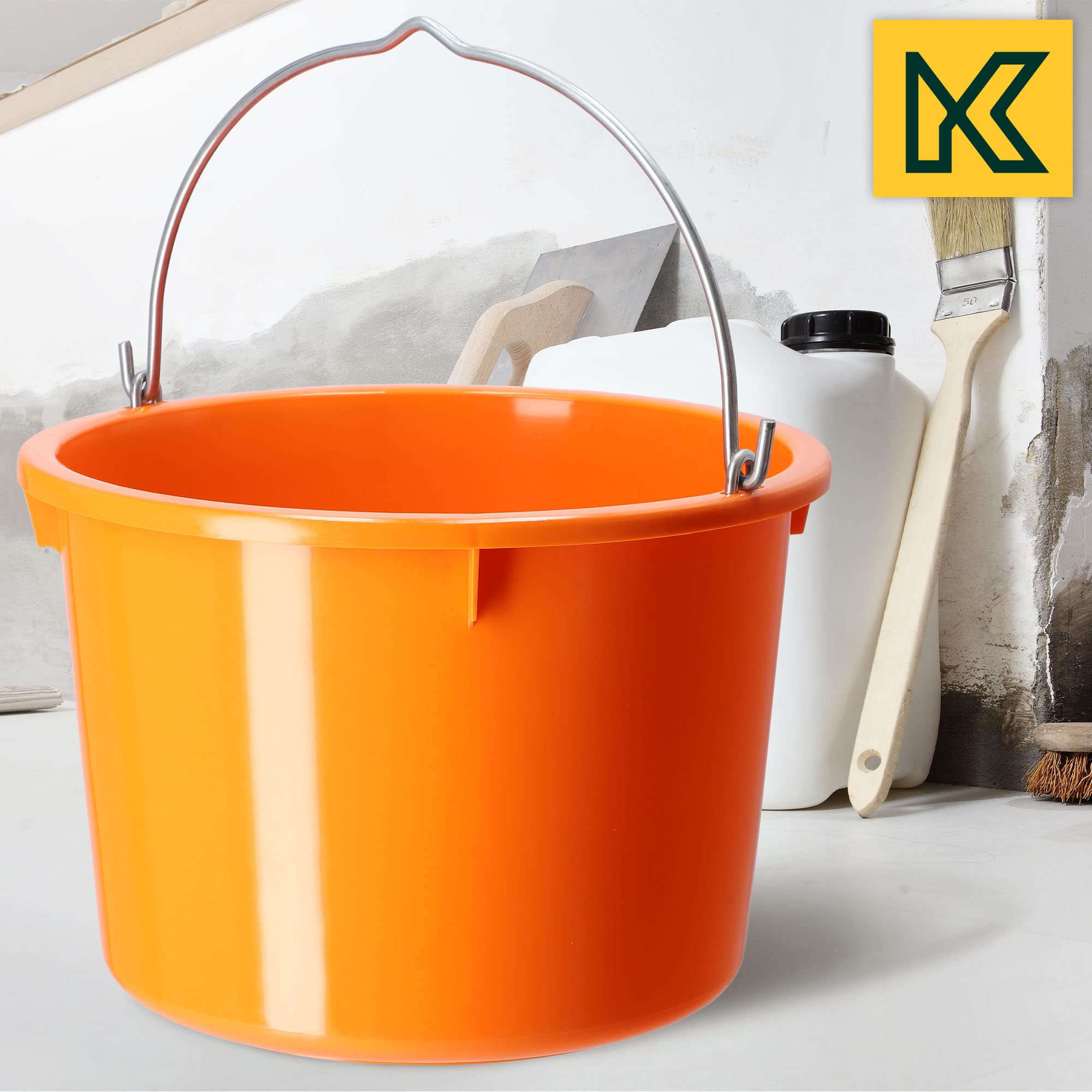 KADAX Secchio da Costruzione in plastica, Secchio per Malta con Manico in Filo di Zinco, Secchio, Secchio per Cemento, Secchio per Malta, Secchio per Acqua, (20 l, 3 Pezzi Arancione)