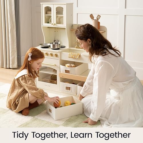 Miniatura 15 de Tiny Land - Cocina de juguete para niños, de madera, con sistema de almacenamiento, con muchas funciones de juego, de juguete, diseñada para niños