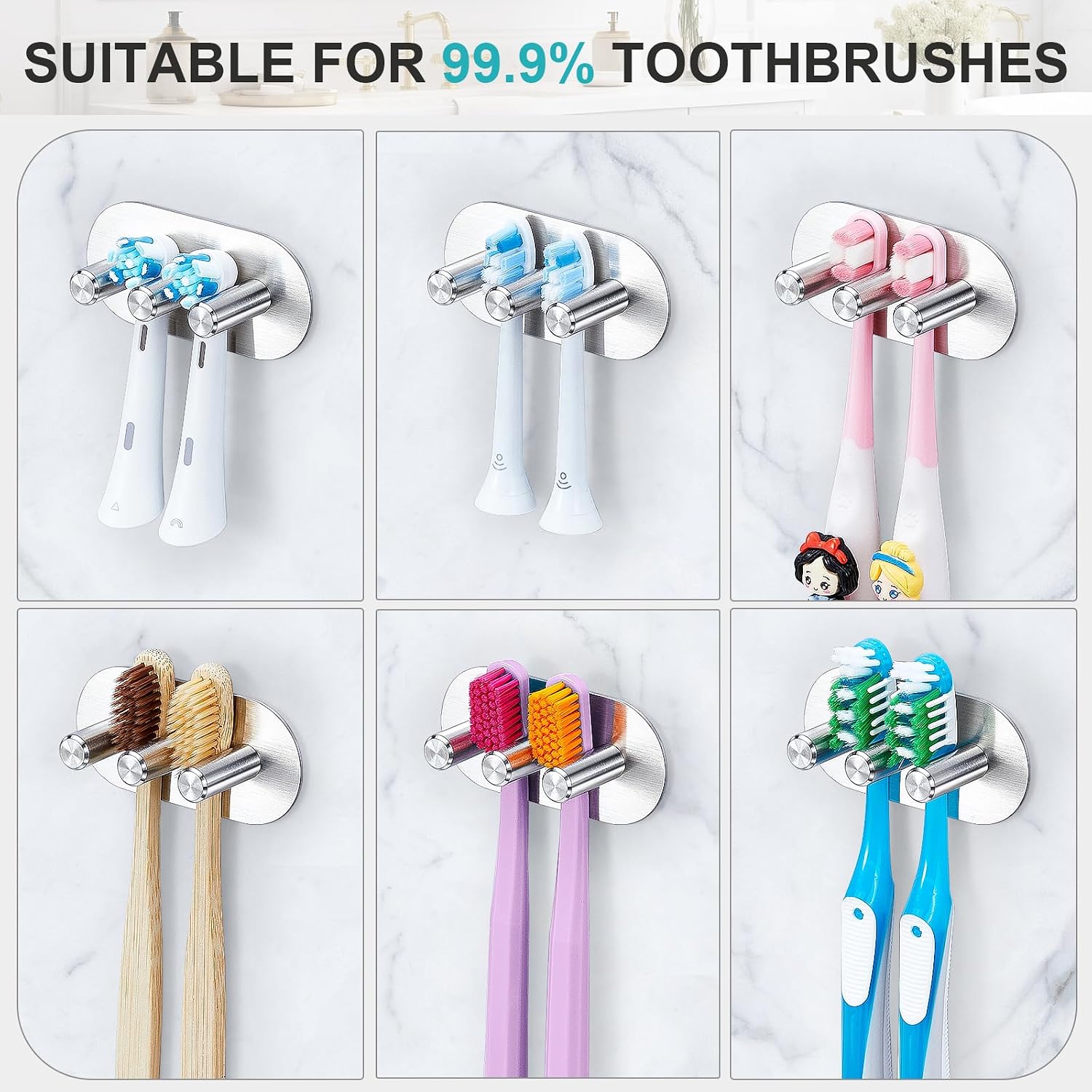 Electric Toothbrush Head Holder, Toothbrush Holders Wall Mounted, Adhesive Tooth Brush Head Holder Organiser, Electric Toothbrushs Holder, Shower Tooth Brushing Holder (Silver, Small)
