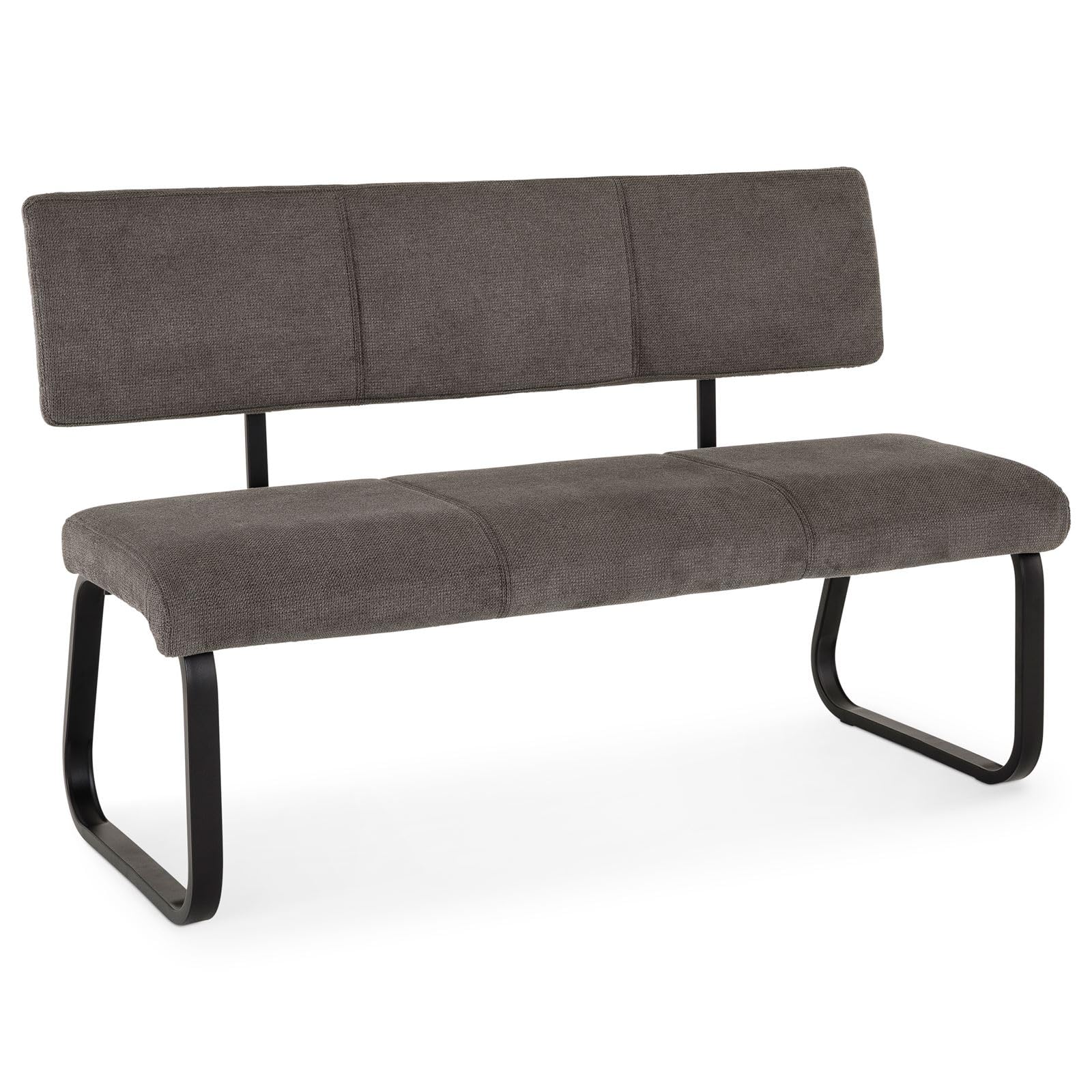 IDIMEX Banc Design Vilas siège avec 3 Places, Banquette avec Dossier, revêtement en Tissu Gris foncé et piètement en métal laqué Noir