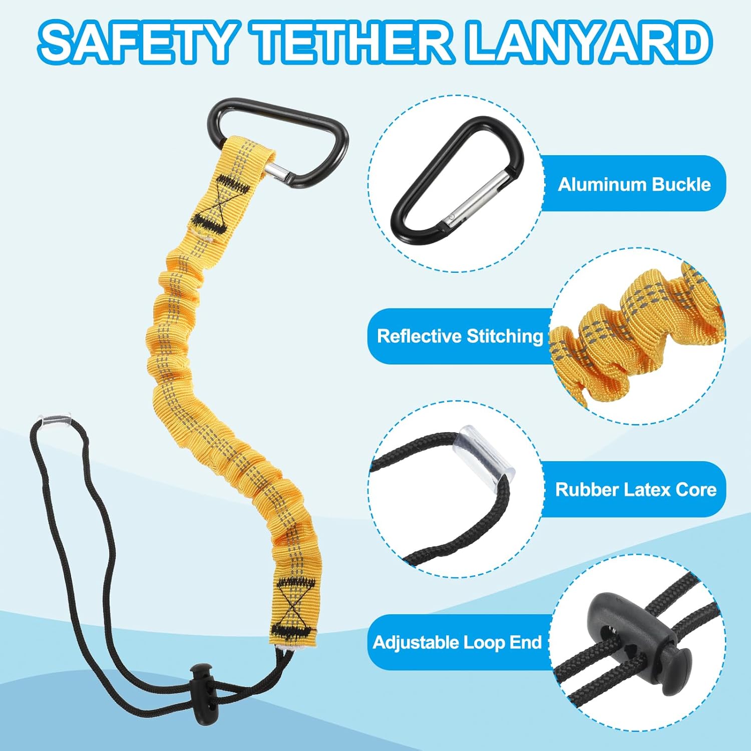 MECCANIXITY Retractable Tool Lanyard 2ft with Single Aluminum Buckle and Adjustable Loop End, Maximum Weight Limit 10KG / 22lb, Safety Fall Protection Tools Leash, Yellow
