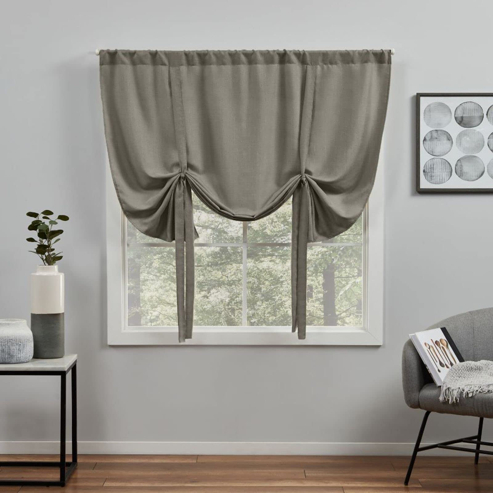 Exclusive Home Loha Light Filtering Rod Pocket Tie Up Shade, 54"x63", Café