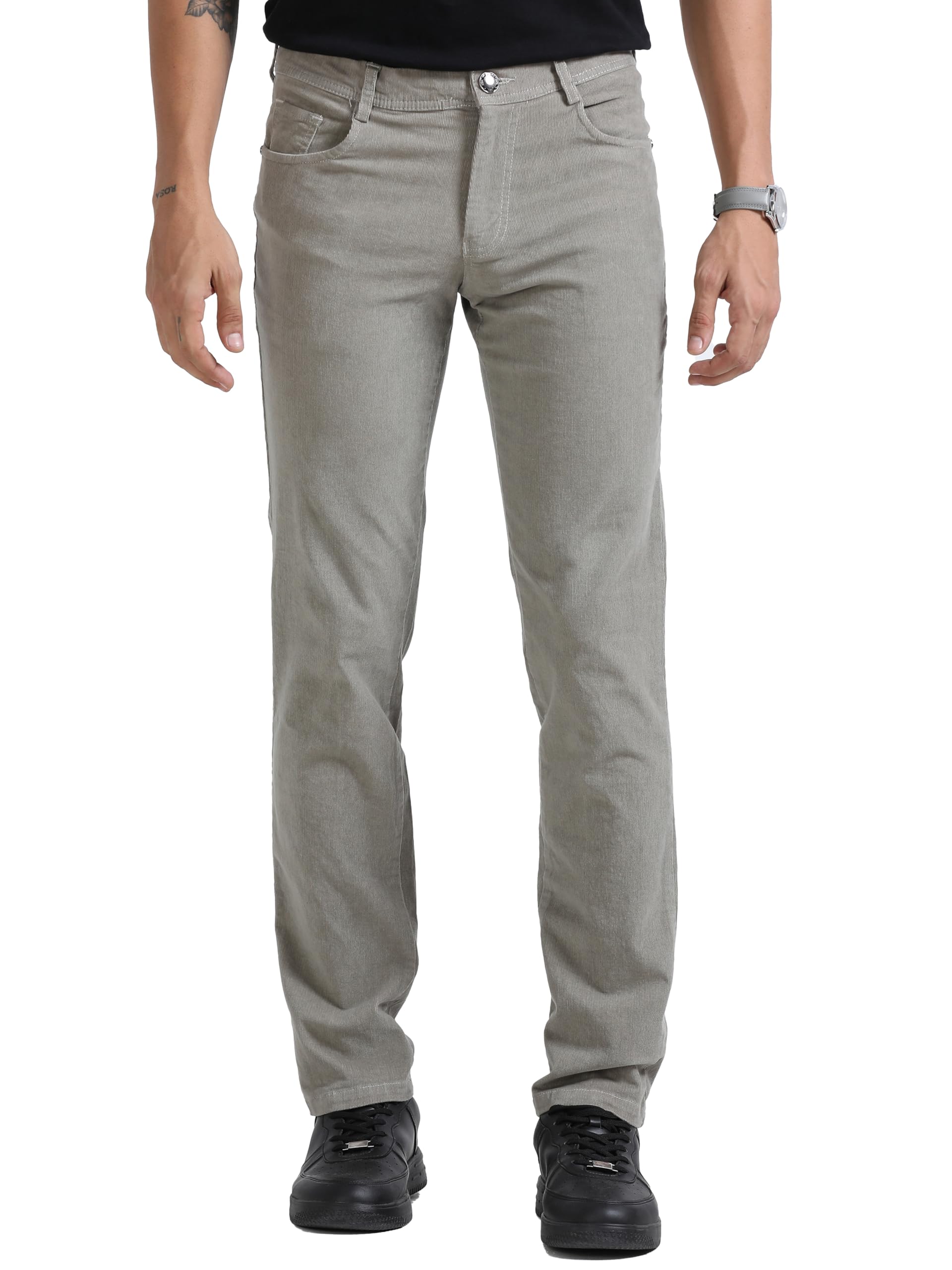 never neud Men's Corduroy Trousers | Stylish Straight Fit 4 Pocketed Corduroy Pants for Men | 98% Cotton 2% Elastane | Mid Rise | Comfortable Casual Regular Fit Pants | Button Closure-picture-34