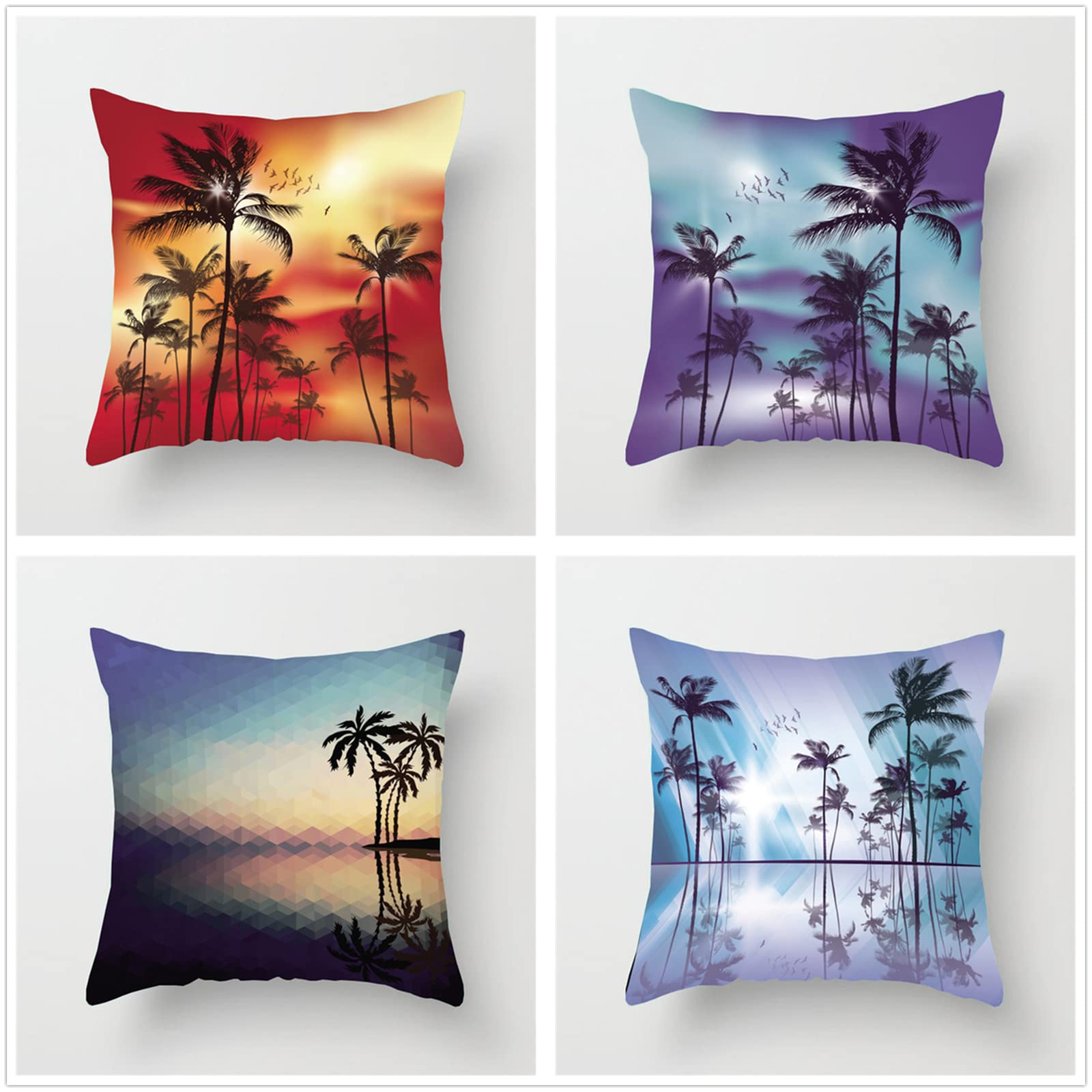 Set di 4 Fodere per Cuscini 100x100cm,cuscini per divano Albero di cocco Giardino Esterno Zosoore Fodere per Cuscini Decorativi flax Quadrate per Cuscino,per Casa Soggiorno Camera da Letto Divano A388