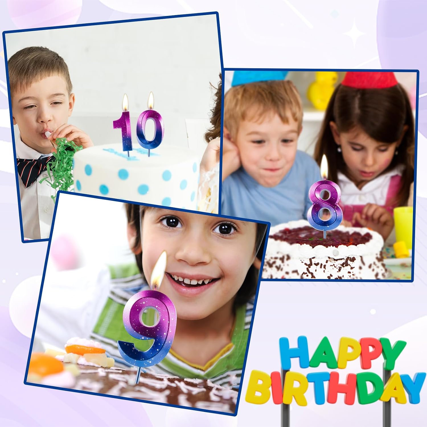 Number 8 Candles 8th Birthday Galaxy Gradient Happy Birthday Purple Blue Gradient Candle Premium Wax & 3D Diamond Design Cake Topper Decorations for Birthday Party Anniversary Celebration Supplie