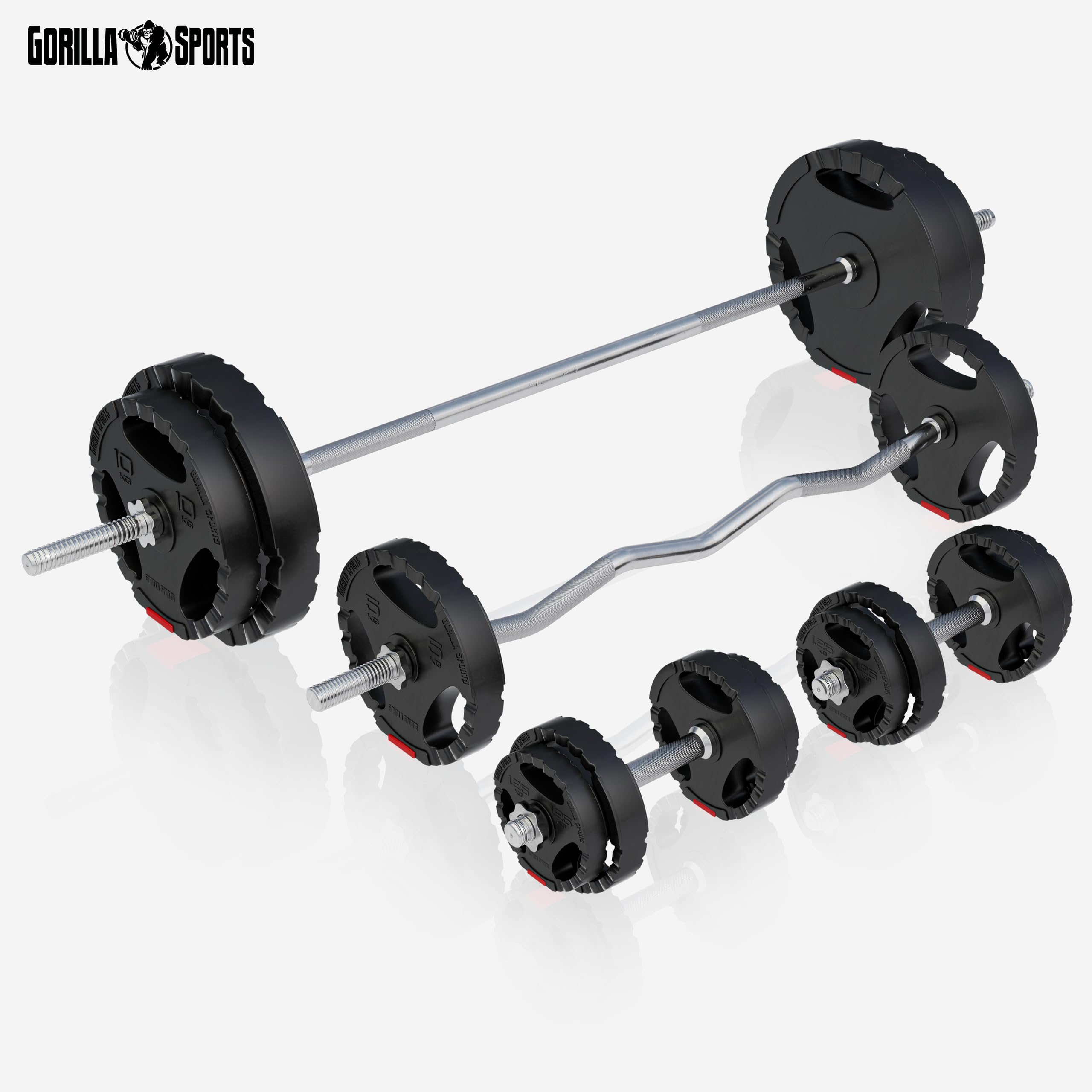 GORILLA SPORTS® Panca Multifunzione - con Set di Pesi 100kg, Schienale Regolabile, Porta bilanciere, Stazione Butterfly, Carico Massimo 280kg, Bianco o Nero - Panca Pesi, Stazione Palestra, Fitness