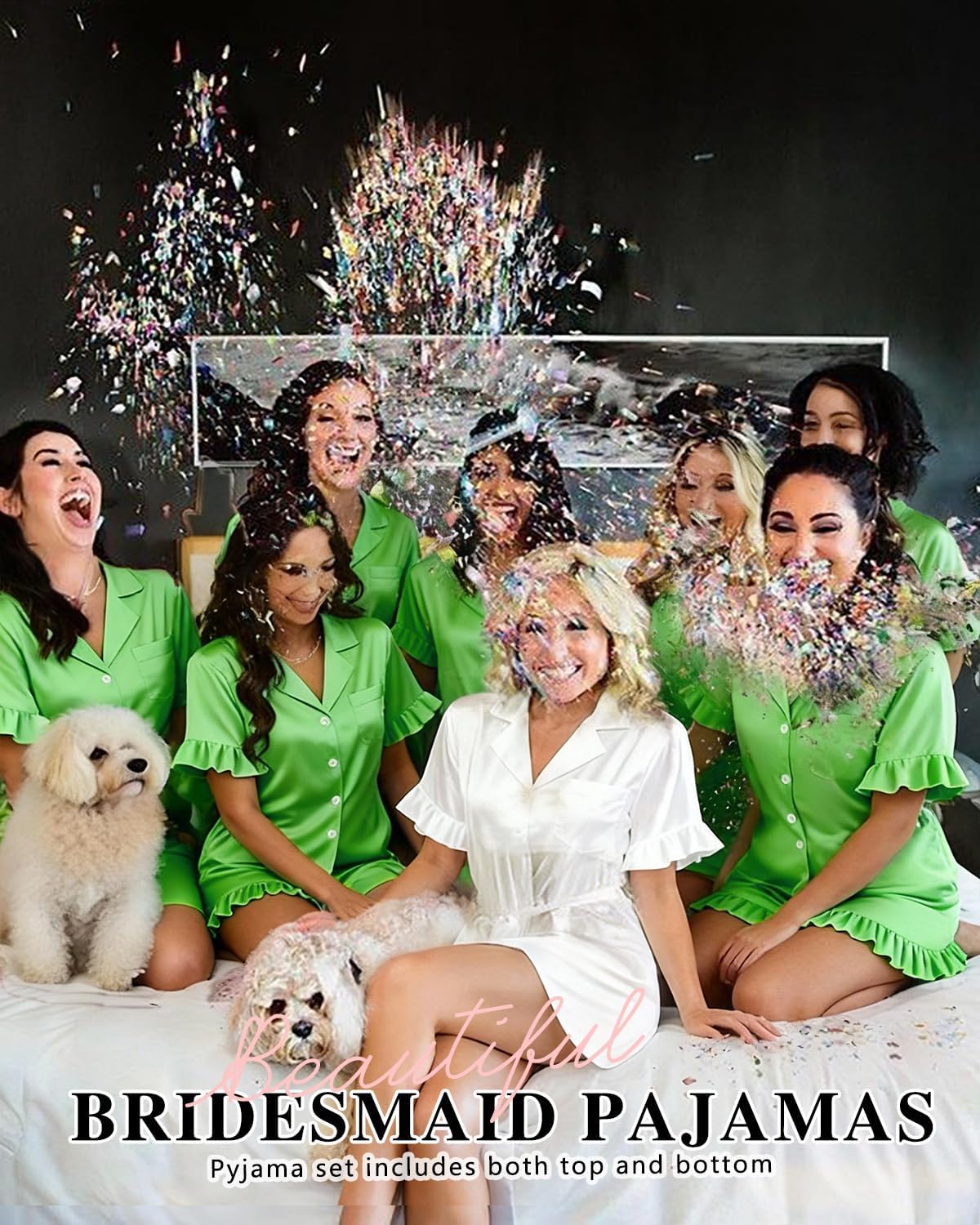 KFUBUO Silky Satin Pajamas for Women Set Short Sleeve Button Down 2 Piece Pjs Shorts Sets Soft Sleepwear Loungewear - Image 2