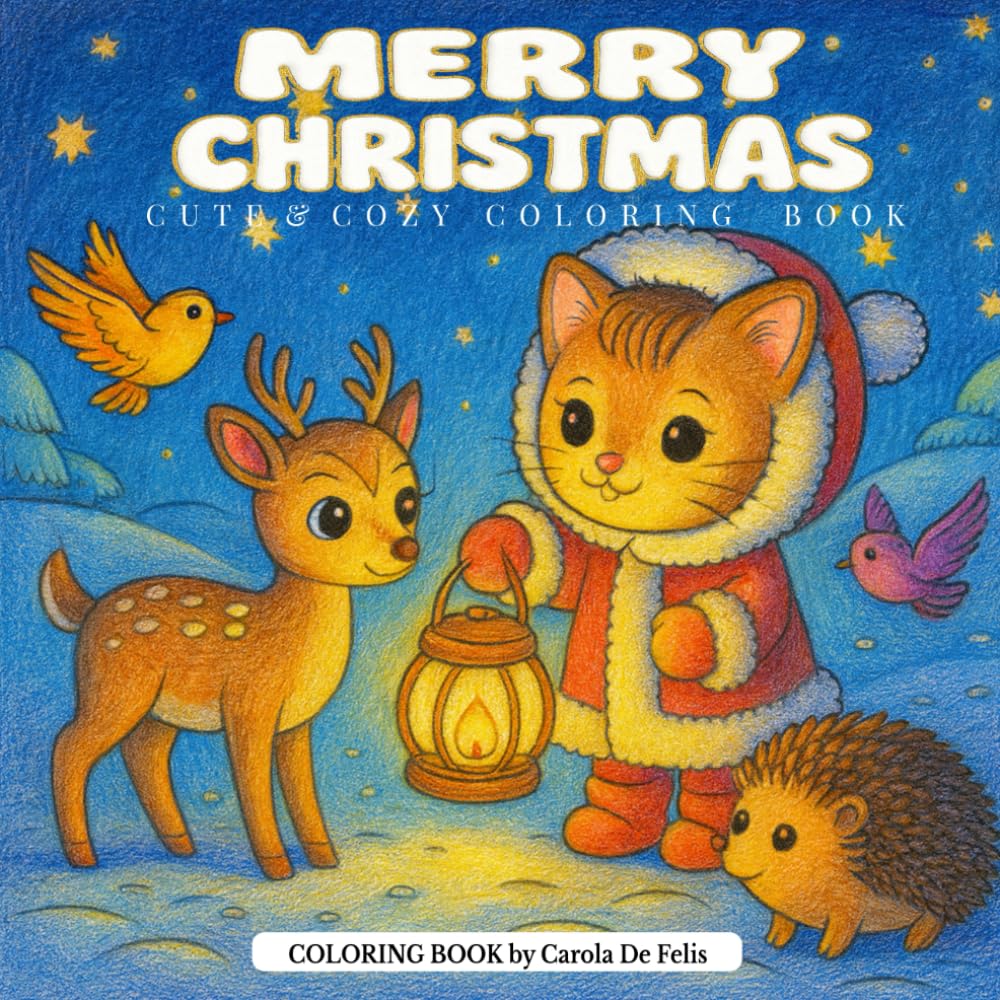 Merry Christmas: Cute and cozy coloring book for kids, teens and adults: 40 unique designs, bold outlines, single-sided pages, 8.5"×8.5", perfect for relaxation and holiday gifts
