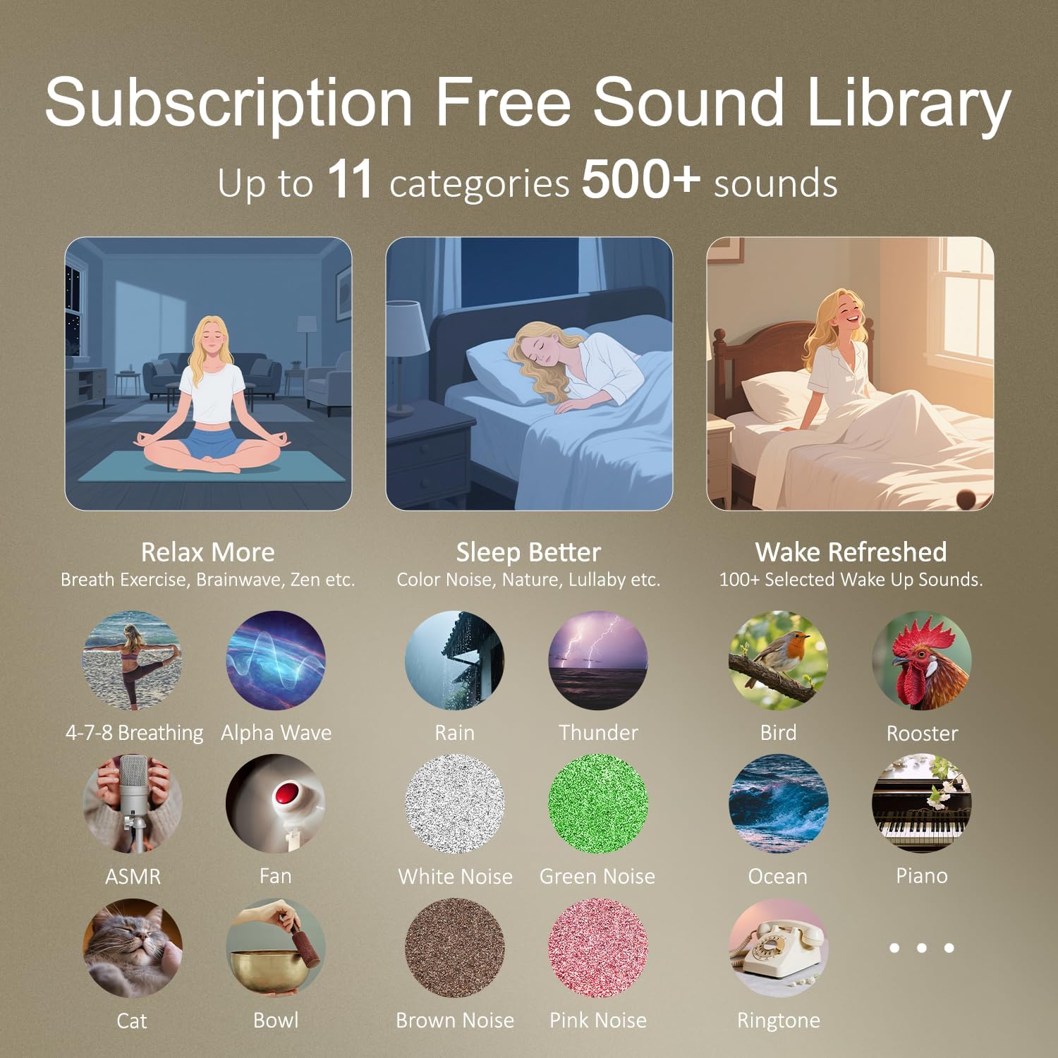 Hotmoon Alarm Clock with Sound Machine for Sleep, Luna Pro Dual-Stage Alarm, 507 Non Looping Sounds, Smart Night Light & Timer, Pink Green Brown White Noise Machine for Sleeping Adult Office Plug in - Image 4