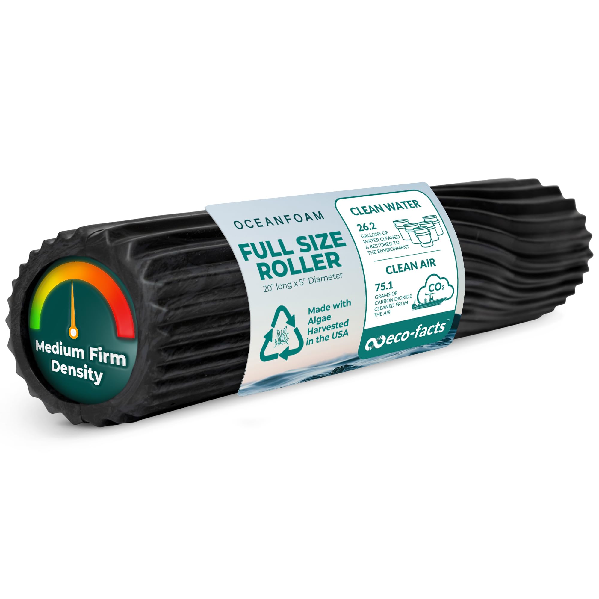 Oceanfoam Tidal Roller - Black & Charcoal Marbled - Muscle Massage Foam Roller for Back Pain & Stretching - Firm and Ergonomic Wide Wave Textured -