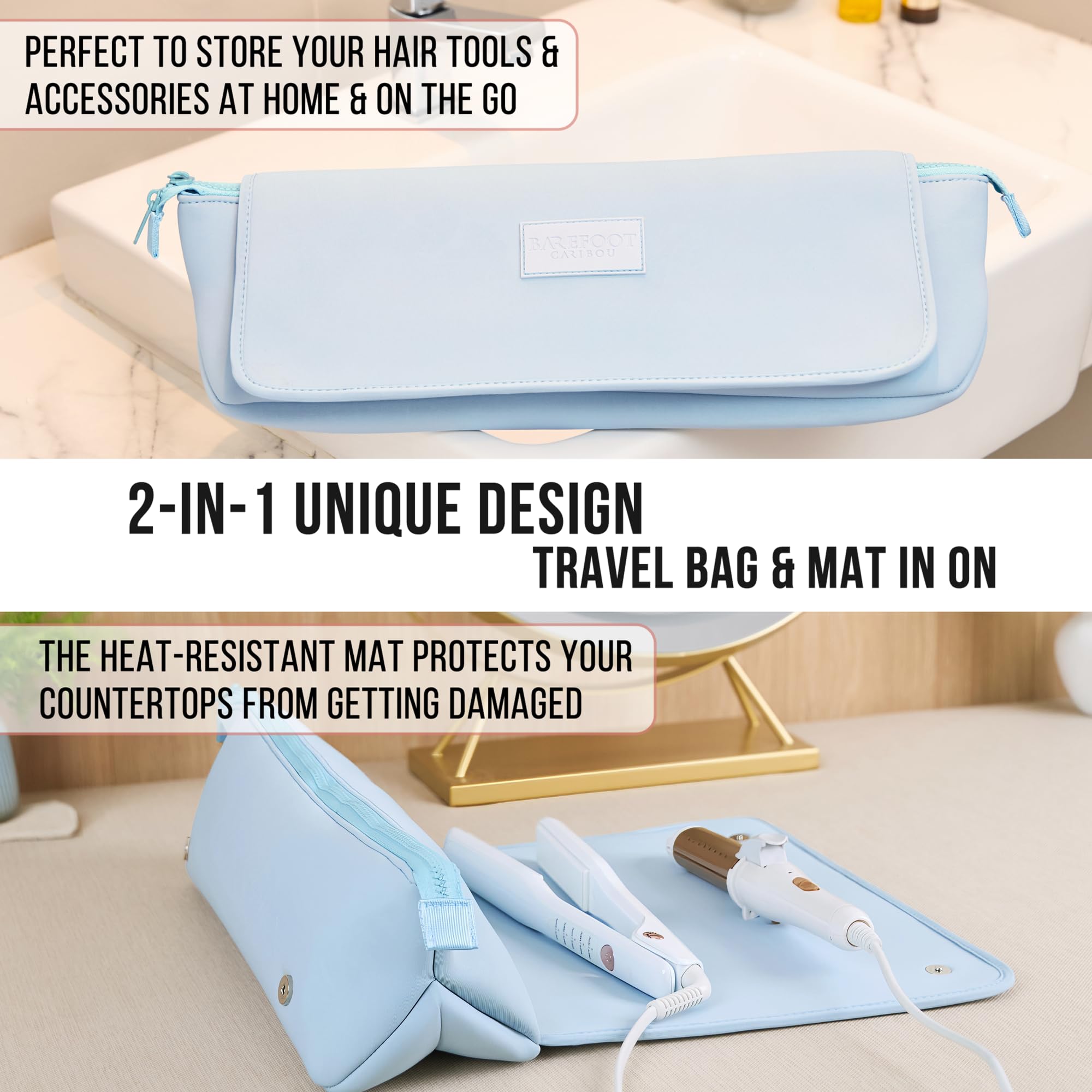 BAREFOOT CARIBOU Hair Tools Travel Bag and Heat-Resistant Mat
