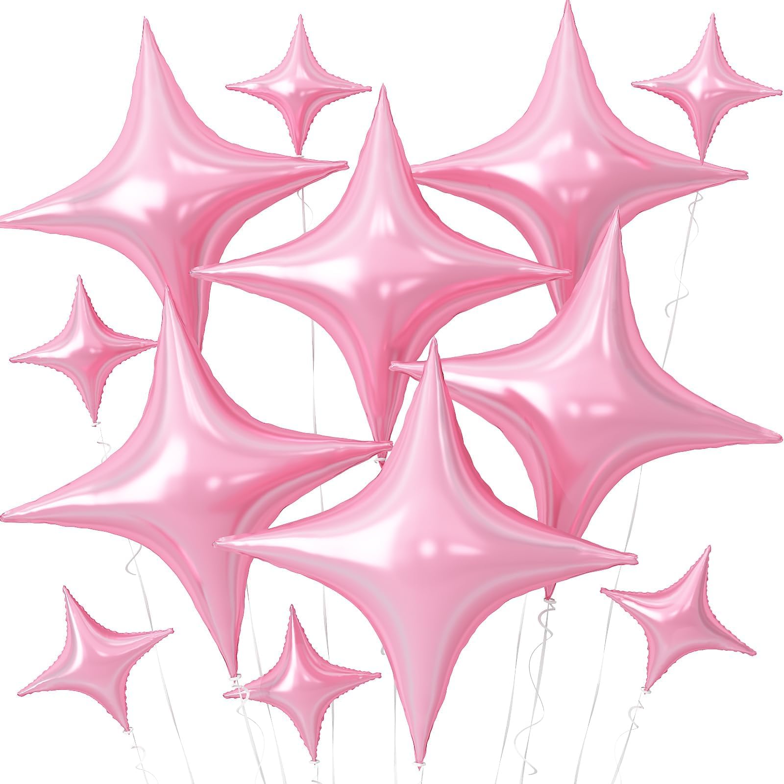 Pink Star Balloons,12Pcs Four Angle Star Foil Balloons,26Inch and 10Inch Pink Quadrangle Helium Polyester Film Balloon for Birthday Anniversary Baby