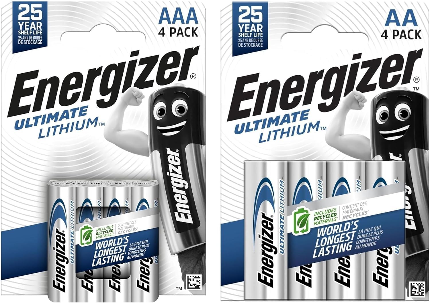 Energizer Ultimate Lithium - Piles AA + AAA (Lot de 8) - La Pile AA + AAA Qui Dure Le Plus Longtemps au Monde - Emballage 100% Recyclable - Conservation 25 Ans