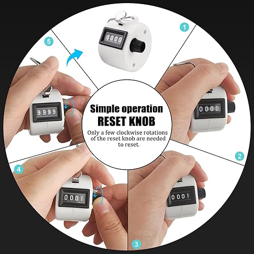 Miniatura 3 de Paquete de 3 contadores de mano de 4 dígitos mecánicos de palma, contador de clic con anillo de dedo de metal para entrenamiento, tejido, regazo,
