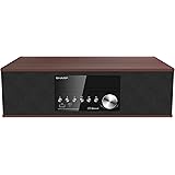 Sharp CD-BH10 Vintage Style Retro Look Micro Component Wireless Bluetooth Audio Streaming & CD Player Wood Speaker System, USB Port for MP3 Playback, FM Stereo Digital Tuner, AUX Input