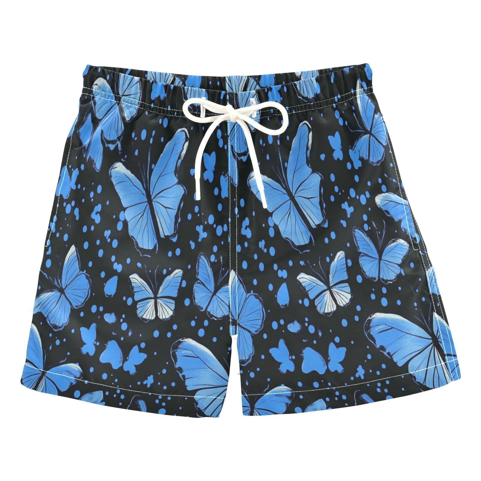 Boccsty Blue Butterfly Pattern Dots Boys Swim Trunks Summer Big Kids Beach Board Shorts Swimwear XL