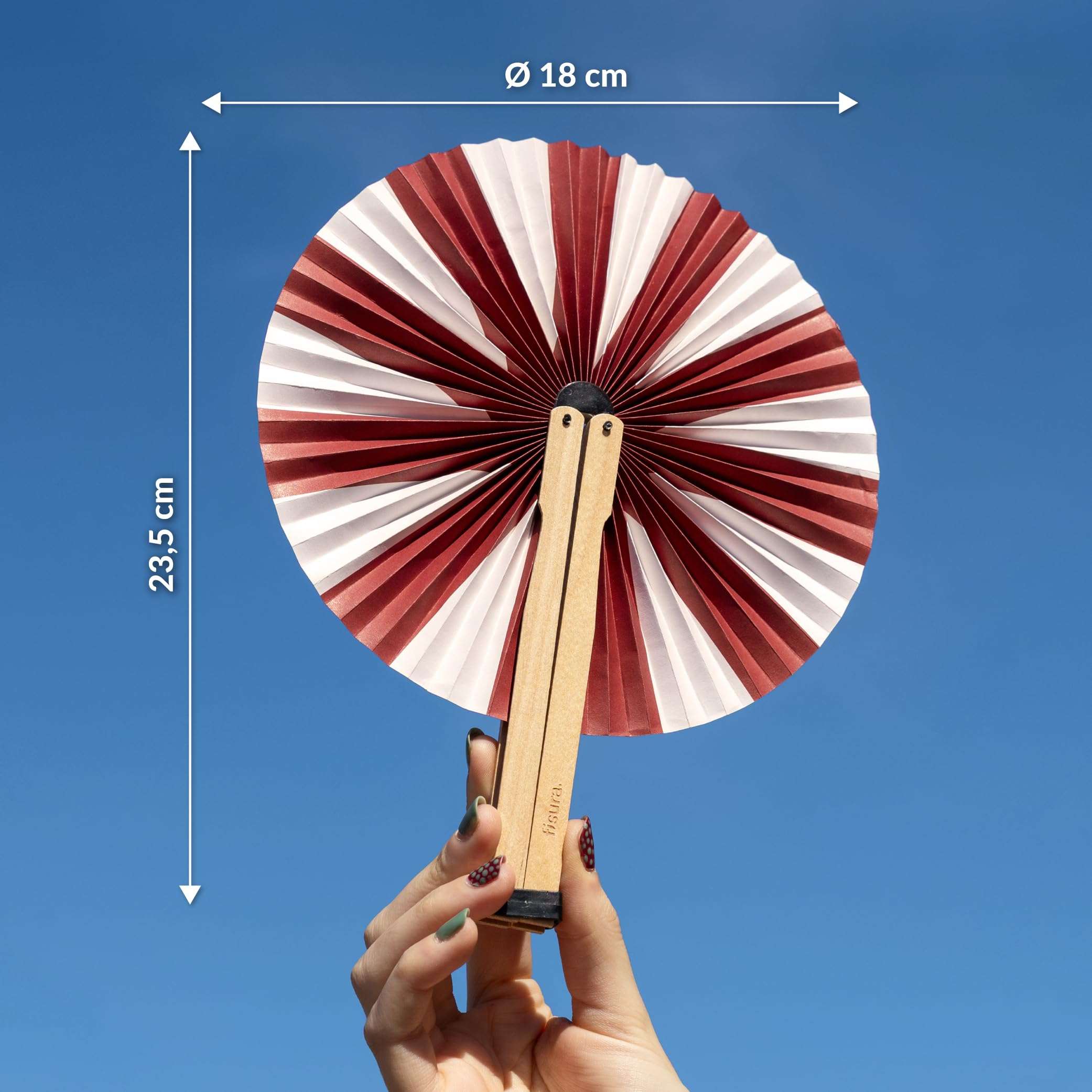 Fisura – Ventaglio pieghevole con righe rosse e bianche, ventaglio originale in carta, pai pai bianco e rosso, accessorio per matrimonio, dettaglio per invitati, idea regalo festa