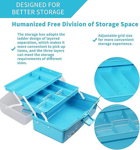 Miniatura 4 de Caja de almacenamiento multiusos de tres capas de 12 pulgadas, caja de herramientas plegable, estuche de arte y manualidades, organizador de