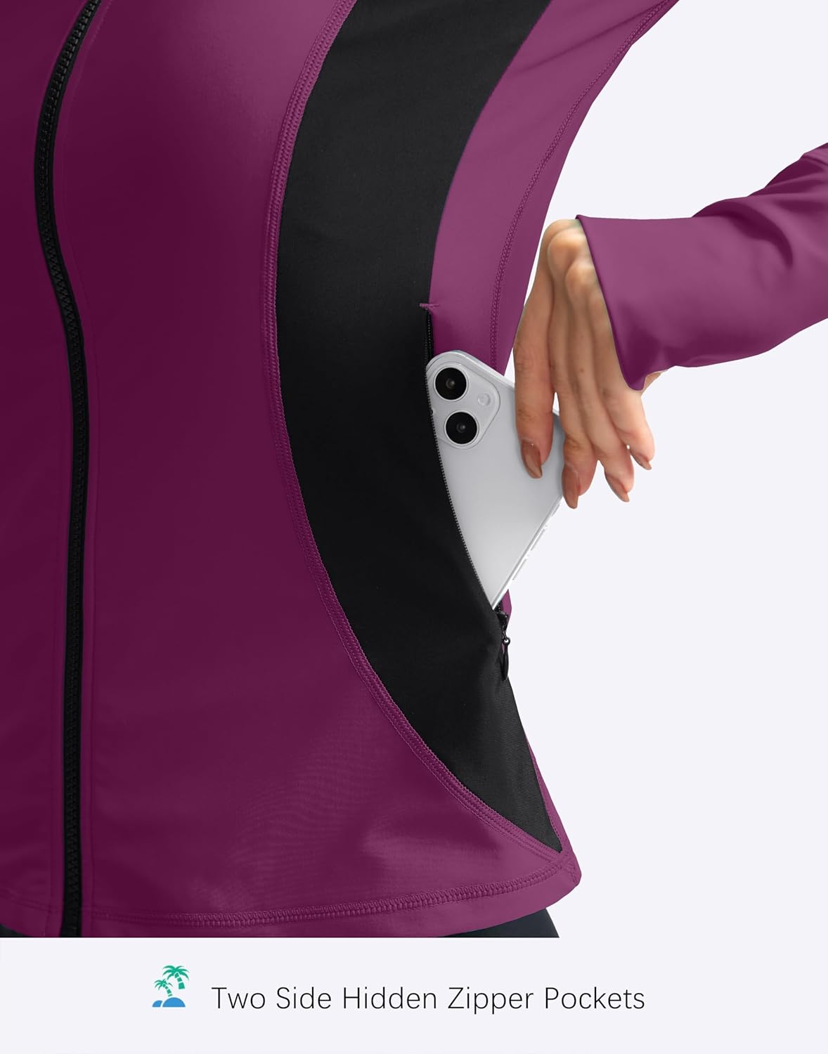 SANTINY Women's Rash Guard Zipper Pockets UPF50+ Sun Protection Long Sleeve Swimsuit Top Zip Front Swim Shirt for Women - Image 4