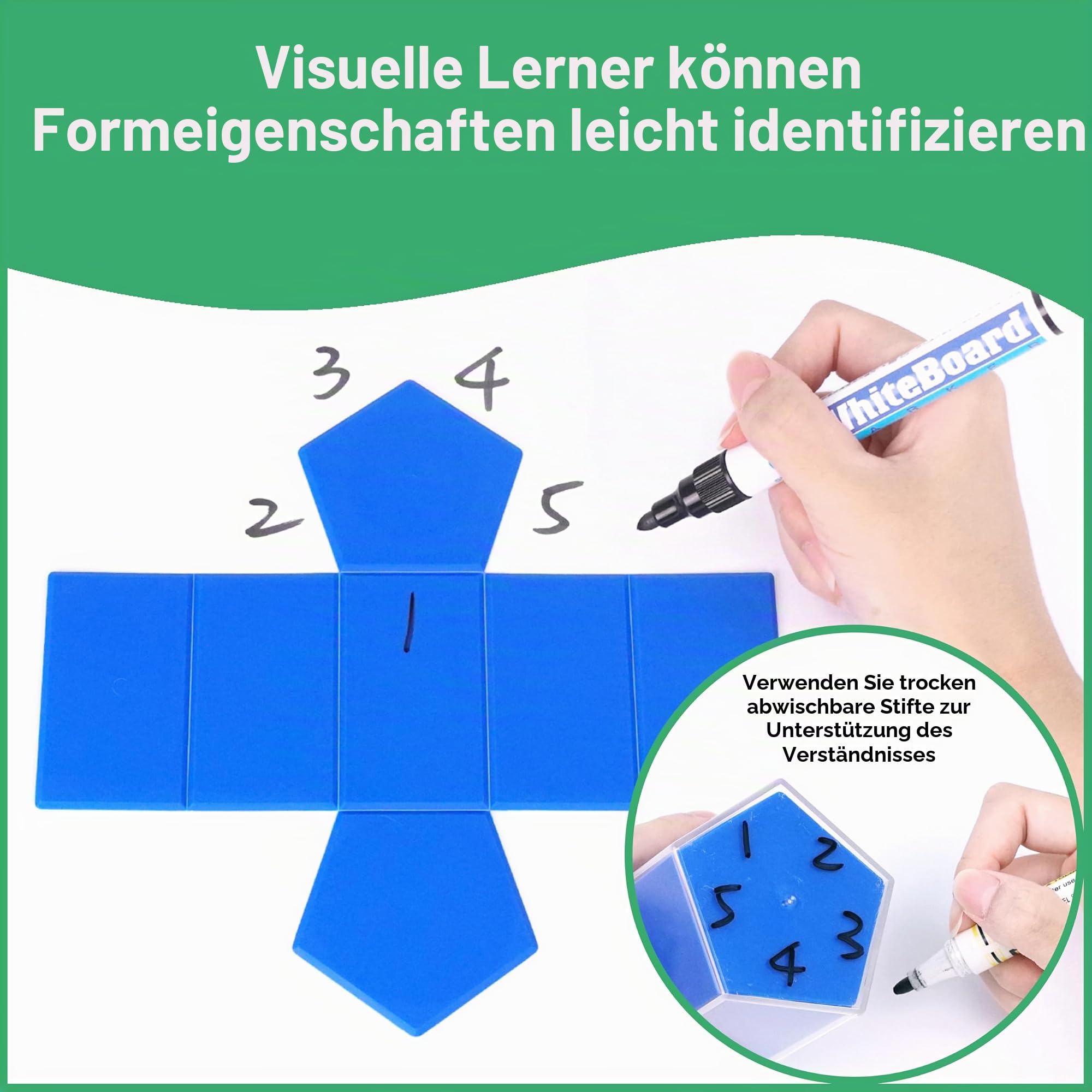 edxeducation 2D3D Geometrische Körper - 24er Set - 12 Formen, 12 Faltnetze und Anleitung - Mathe und Geometrie für Kinder, Mehrfarbig/Meereswellen (Ocean Tides)