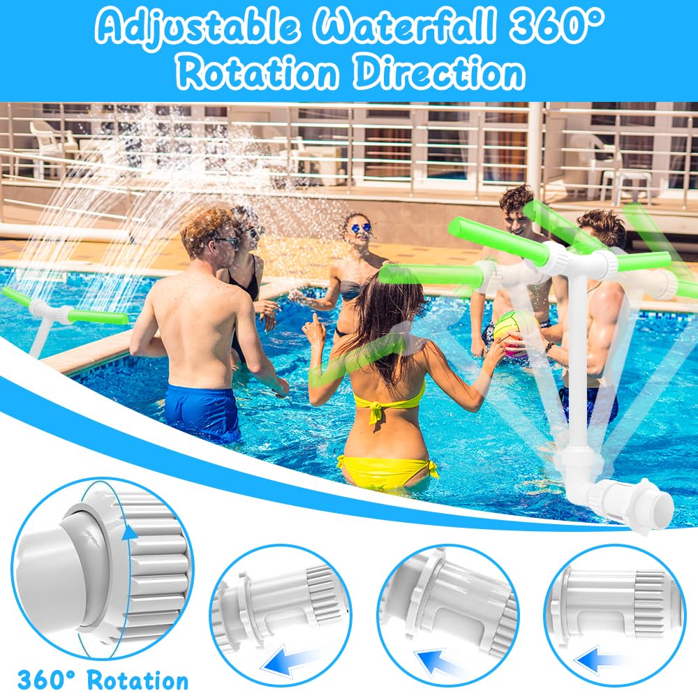 Fontana per Piscina, Cascata Piscina Interrate Spruzzo, Fontana d'acqua a doppio spray regolabile, Fontana Spray per piscina cascata Con Due Teste Di Fontana Regolazione A 360° Per Piscine E Giardini