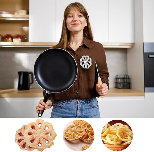 Miniatura 6 de IMIKEYA Molde para bunuelos con mango roseta Timbale Maker Flower Achappam Mold Waffle Mold Rosette Cookie Cutter herramienta para hornear