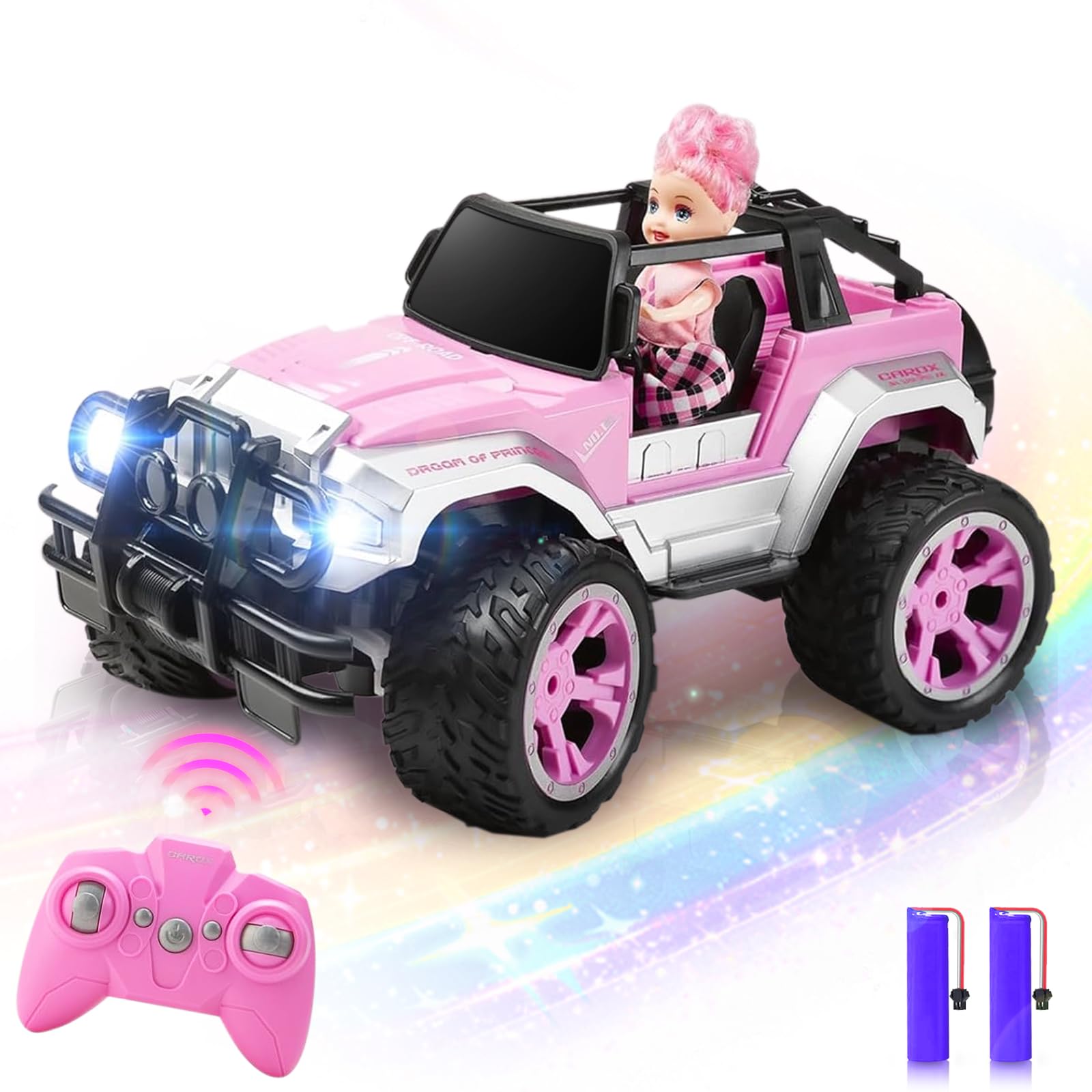 Carox Remote Control Car for Girls, 160 mins Pink RC Car with Doll and Sticker, 1:16 Scale RC Convertible Truck with Rechargeable Batteries, Birthday for Ages 4-12 Years Girls
