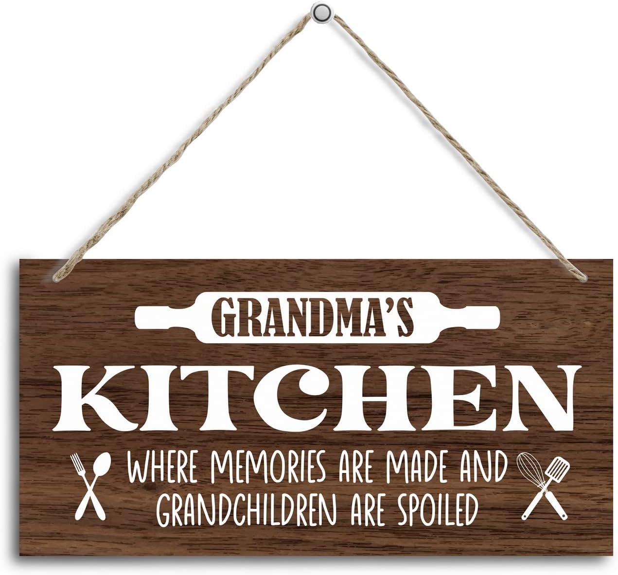 Hanging Kitchen Rules Wood Decor Sign, Grandma's Kitchen