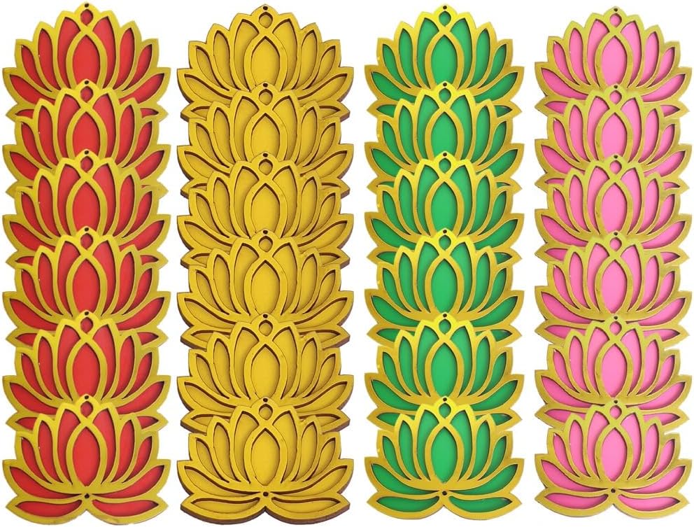 24 Pc Multicolor Lotus 4 Inch Double Side MDF Wooden Cutout DIY Rangoli Kit | Decorations for Diwali, Dusshera, Wedding, Ganpati Ganesha chaturthi utsav Pooja