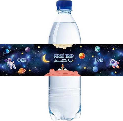 32 etiquetas para botellas de agua de primer viaje alrededor del sol, envoltorios de botellas de primer cumpleaños para niños, calcomanías para