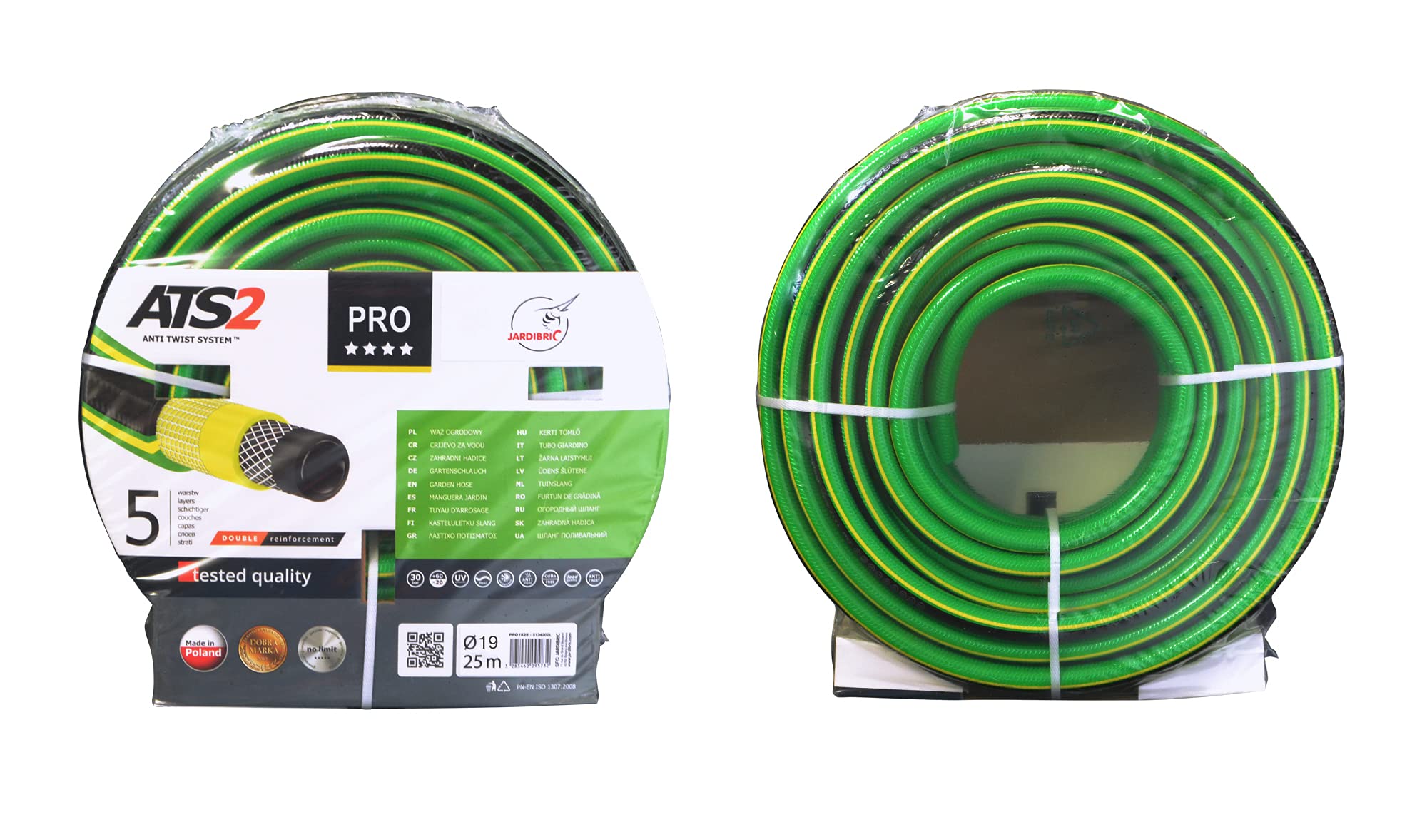 Jardibric - Tuyau d'Arrosage 5 Couches Ø19mm 25m PRO - Guipé Tricoté, Résistant 30 bar, -20°C à 60°C, Anti-UV et Anti-Algues - Flexible et Adapté Toutes Saisons