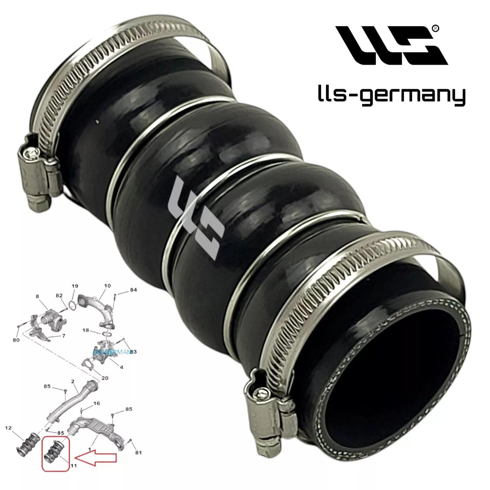 LLS-GERMANY Tubo dell'aria di carica compatibile con 208 II (UB, UJ, UP, UW), 1.2 PureTech (55-96 KW, 75-131 PS), 1.5 BlueHdi (75-96 KW, 102-131 PS), anno di costruzione 2019/06-2024/12, OEM: