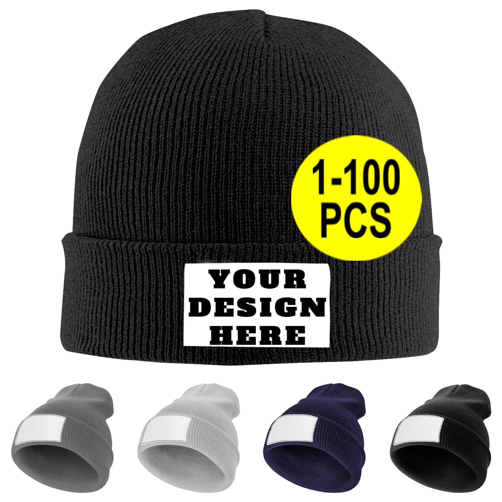 Custom Beanie Hats Custom Hats for Men Women Personalized Beanies Knitted Hat Skull Caps Warm Winter Hat Add Logo Name Photo Black