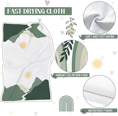 Miniatura 3 de Toallas de cocina bohemias, paquete de 4 toallas de cocina bohemias con diseño de montañas ríos, paños de secado absorbentes para cocinar y hornear,