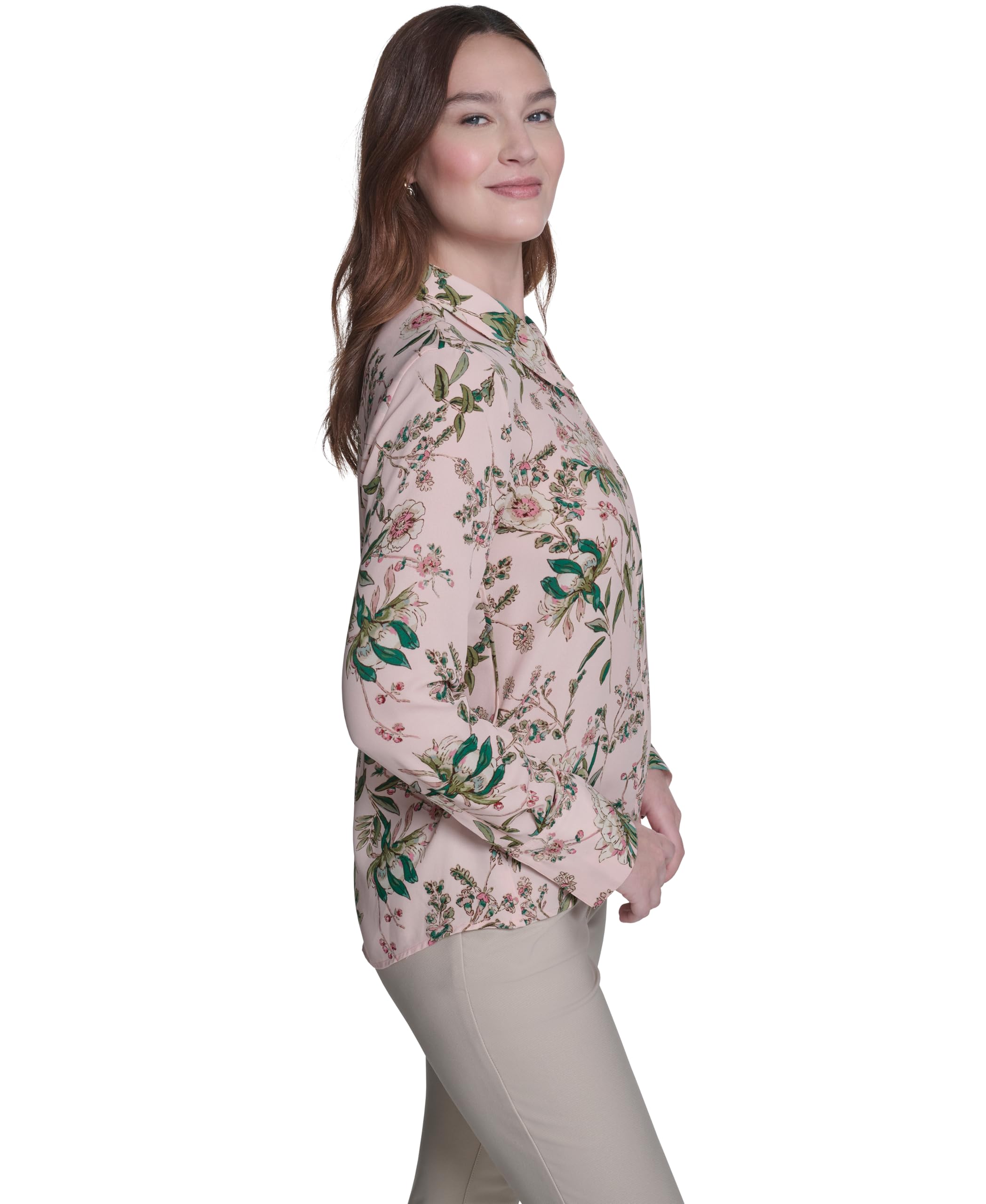 Tommy Hilfiger Damen Collared Neck Long Sleeve Printed Button Up Shirt Bedrucktes Langarmhemd mit Kragen und Knöpfen (1er Pack)