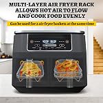 Air Fryer Rack for Ninja Dual Air Fryer Kannino 3pcs Layered Dehydrator Racks Stainless Steel Grilling Rack Rectangle Air Fryer Basket Tray with Clip and Heighten Feet Pad for Double Basket Air Fryers
