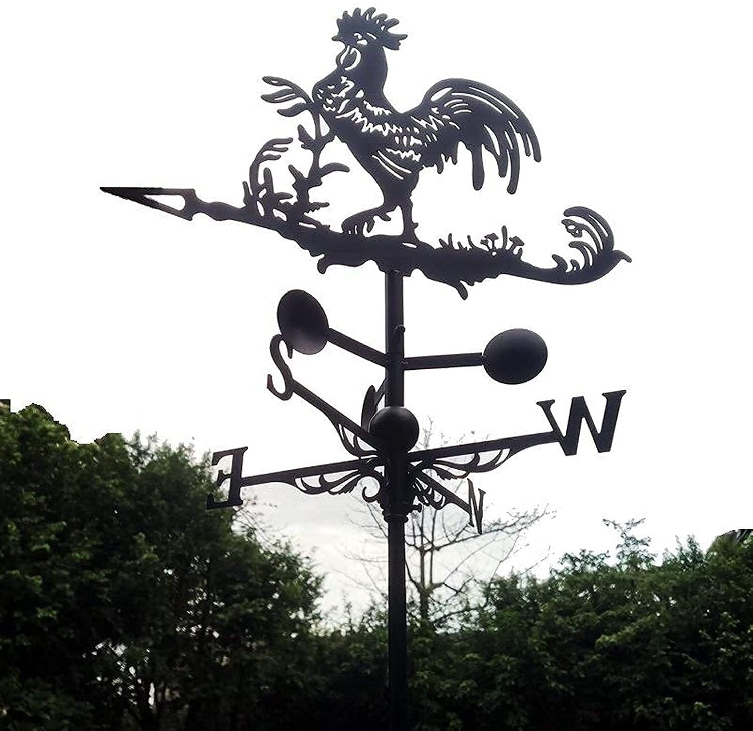 Segnavento a forma di gallo, in metallo e ghisa, da giardino, banderuola con indicatore di direzione, ornamento