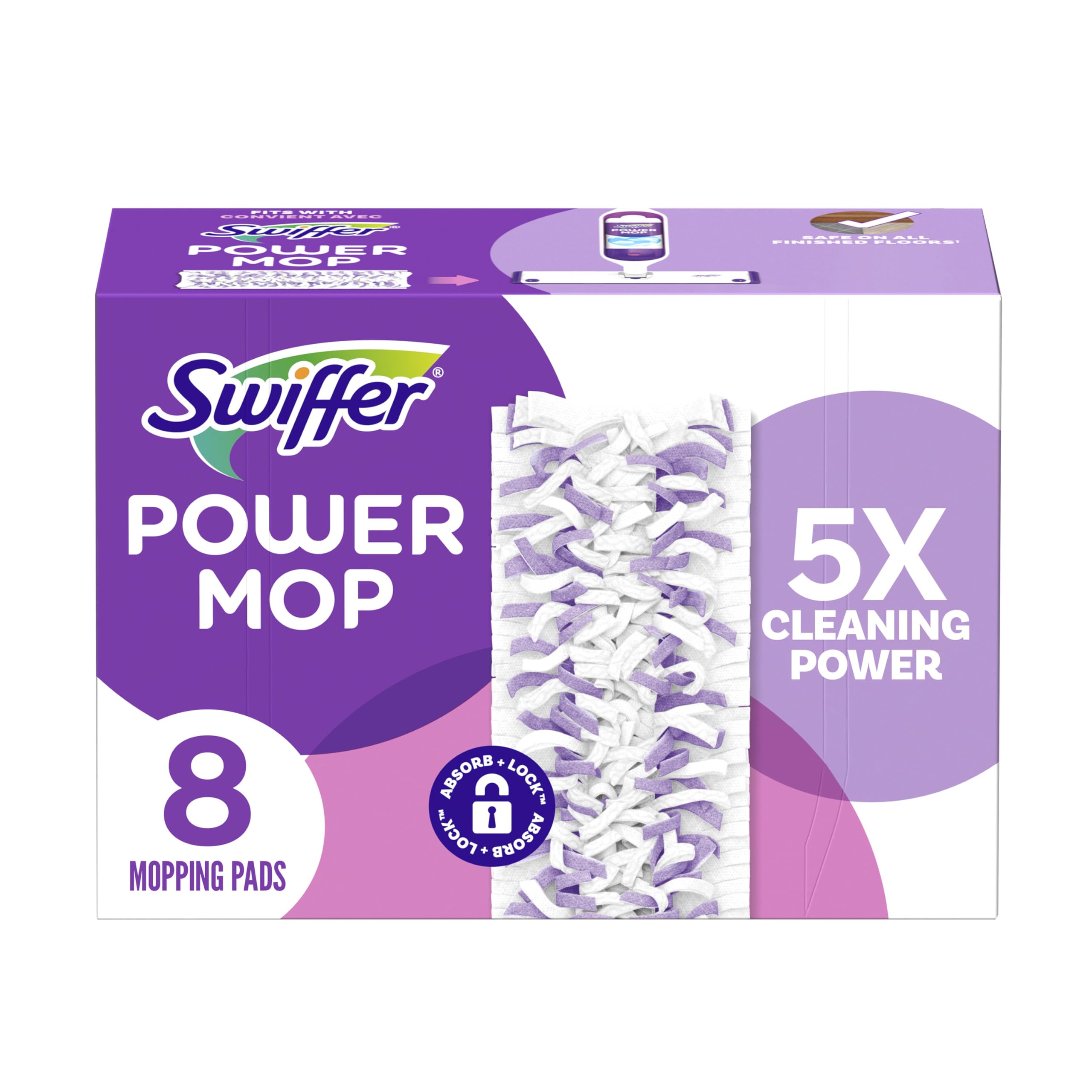 Swiffer PowerMop - Recambios de almohadilla de fregona multisuperficie, fabricado por Swiffer, para limpieza de suelos, 8 unidades (paquete de 2)