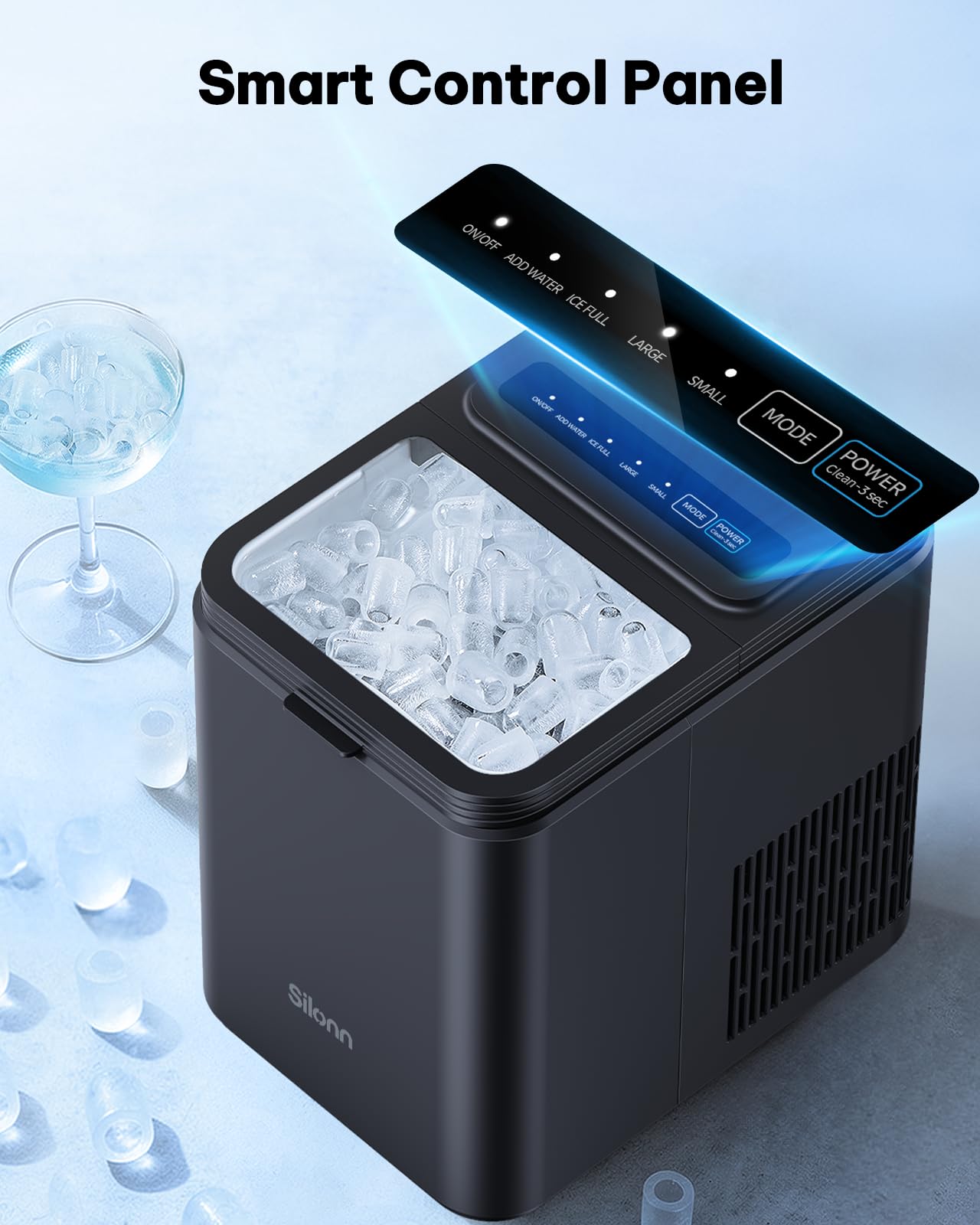 Silonn Ice Maker Countertop, 8 Ice Cubes In 6 Mins, 26.5 Lbs/24h, 2 Bullet Ice Sizes, Self-Cleaning Bullet Ice Maker, Portable Ice Machine For Kitchen, Party, Office, And RV Camping on Fridge.com - View 4