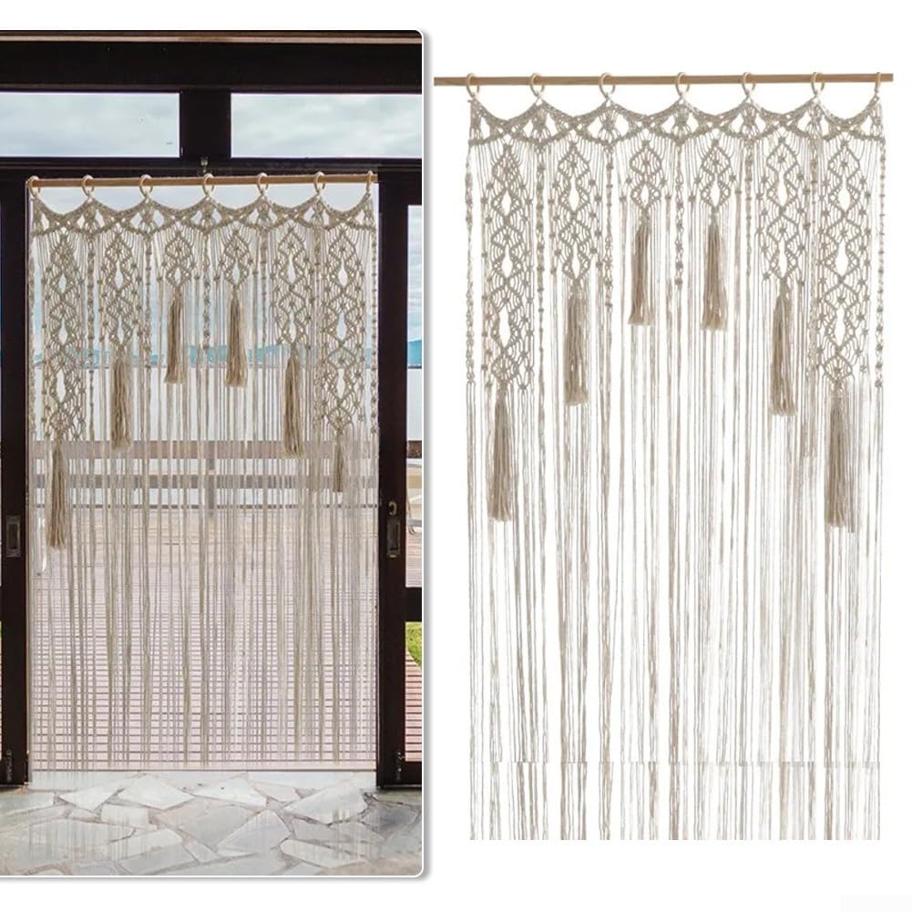 Rideaux bohèmes pour chambre à coucher, macramé pour fenêtres, salon, rideau de porte tissé bohème, rideau de séparation, tapisserie décorative B & B, mariage, 85 x 200 cm