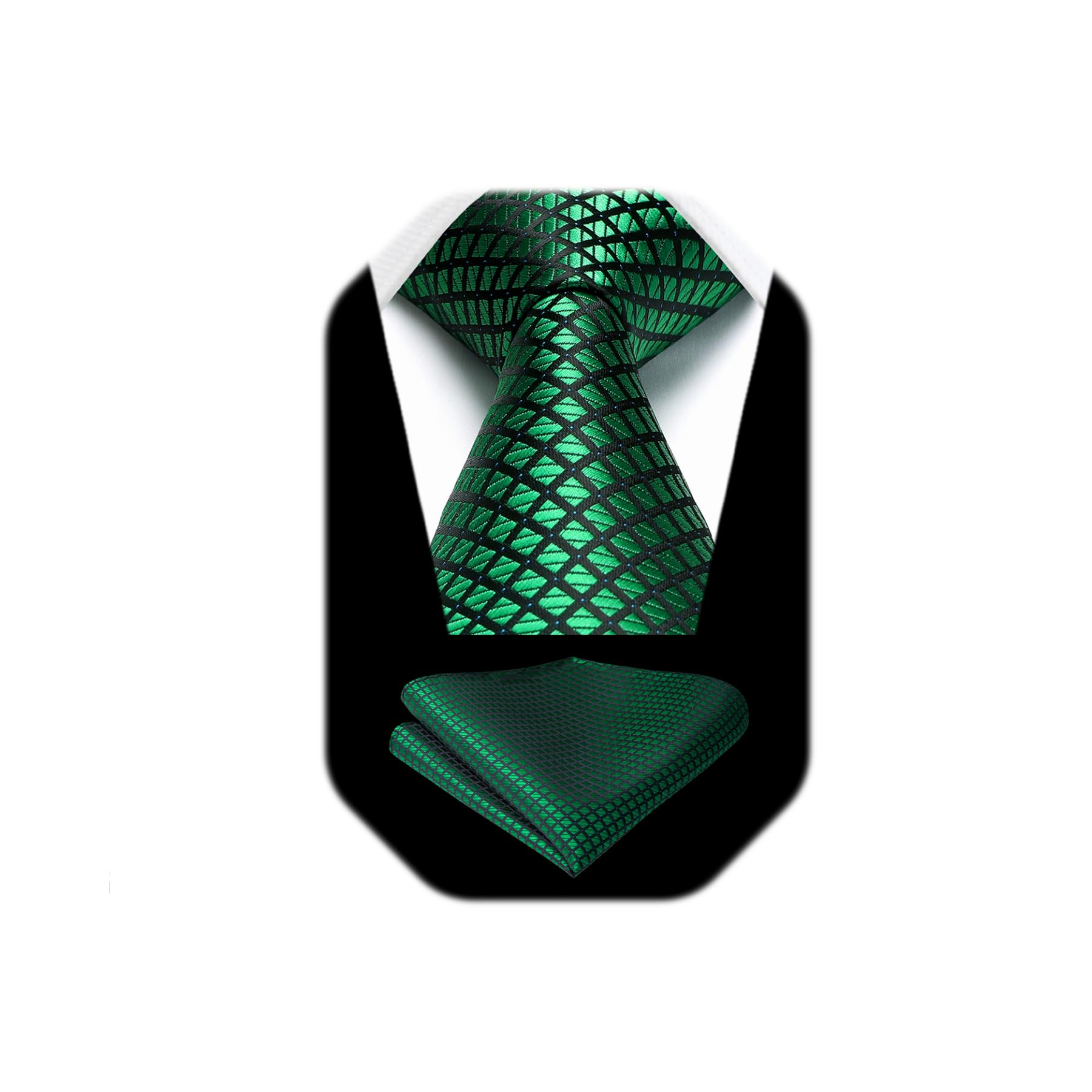 HISDERN Plaid Checkered Tie Handkerchief Woven Classic Formal Men's Necktie & Pocket Square Set