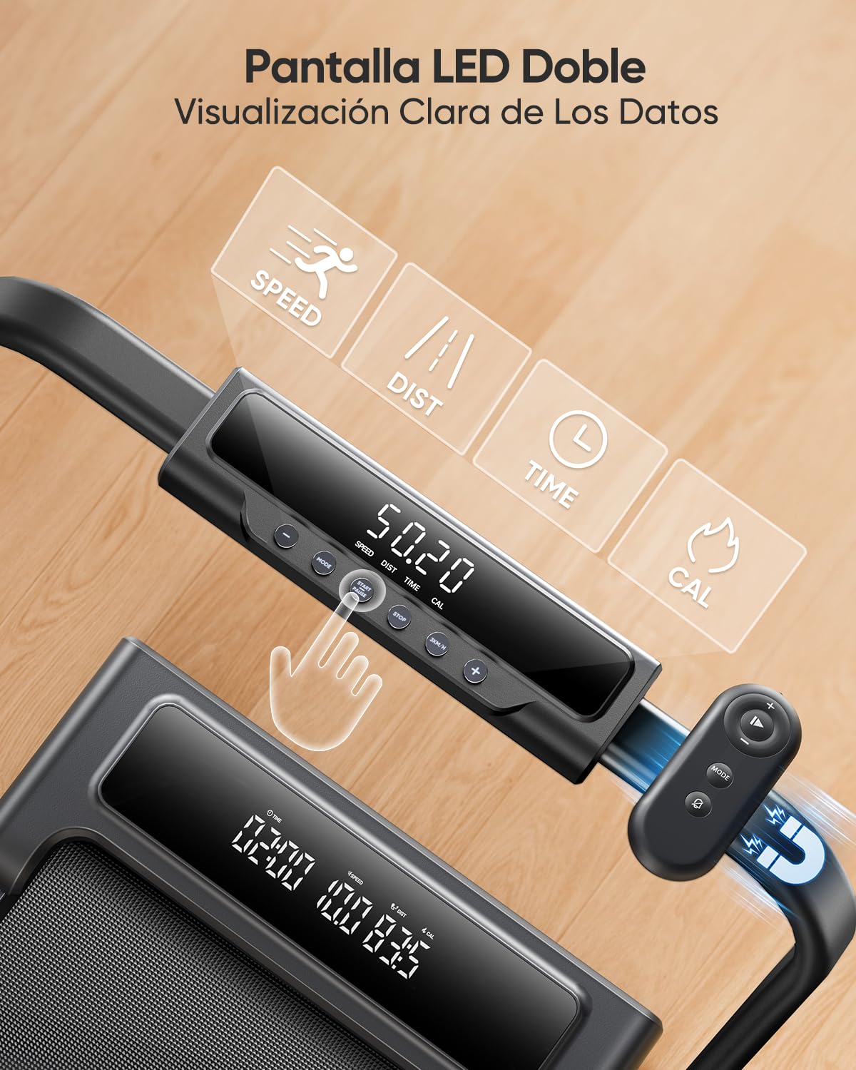 4en1Tapis de Course, inclinable de 9%,12km/h,Tapis de Marche Pliable,Foldable Treadmill,Walking Pad,Compact et Portable,2.5 HP, Peut être placé sous Le canapé,Double écran LED, adapté au Bureau