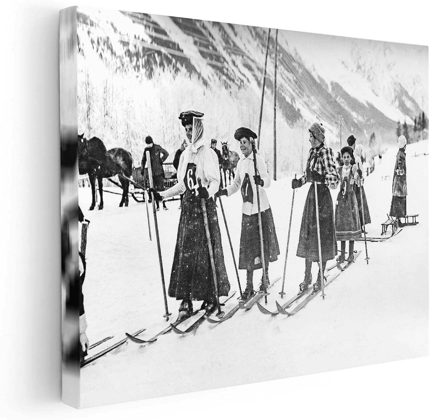 Poster Master Fashion Canvas - Retro Victorian Women Skiers Print - Ski Art - Gift for Men & Women - Photography Art - Funny Decor for Office, Bedroom or Living Room - 8x10 STRETCHED Canvas