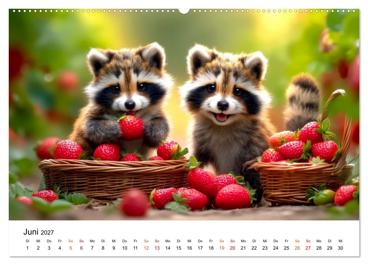 Waschbären - Klein. Knuddelig. Herzerwärmend. (Wandkalender 2027 DIN A2 quer), CALVENDO Monatskalender: Familienmomente - Kleine Szenen. Große Gefühle. (CALVENDO Tiere)