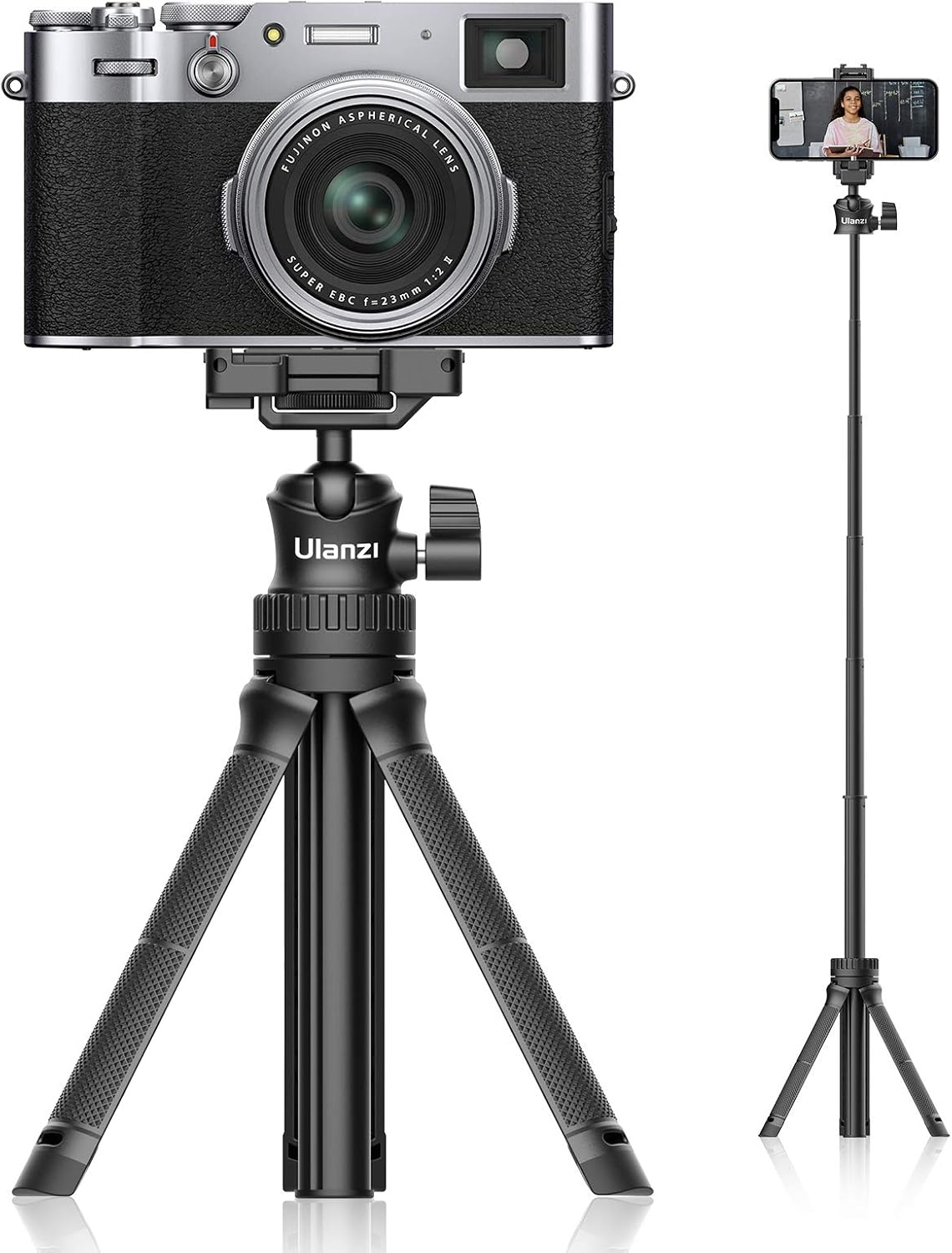 MT-34 ミニ三脚 自撮り棒 スマホ三脚 6段伸縮 スマホホルダー付き 卓上セルカ棒 軽量 スマートフォン用三脚 ABS製 360度回転 ビデオカメラ ボール雲台 持ち運びに便利 iPhone/Android/スマホ/カメラ/Pocket