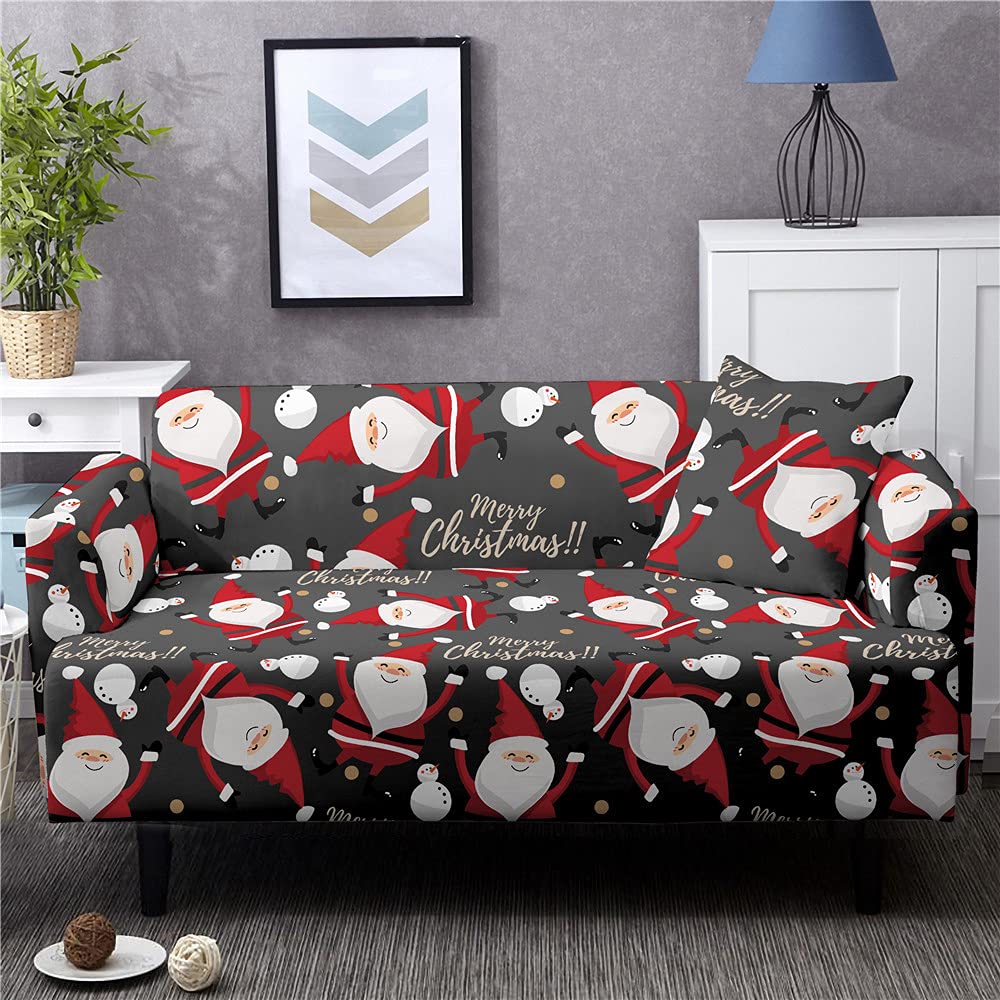 Highdi Navidad Fundas para Sofá, Papá Noel Funda de Sofá Elástica para Sofá de 1/2/3/4 Plazas, Universal Funda Cubre Sofas Ajustables Protector Cubierta de Muebles (Gris Oscuro,4 plazas)